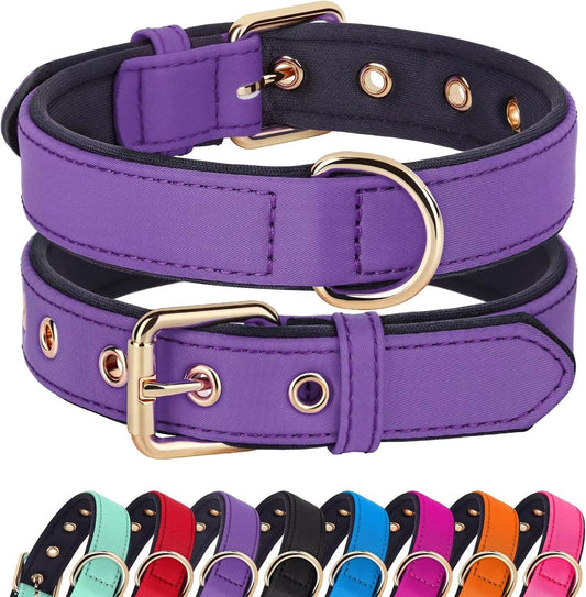 Didog Soft Padded Dog Collars for Medium Dogs, Lightweight and Breathable Purple Dog Collar with Metal Buckle, Purple, L