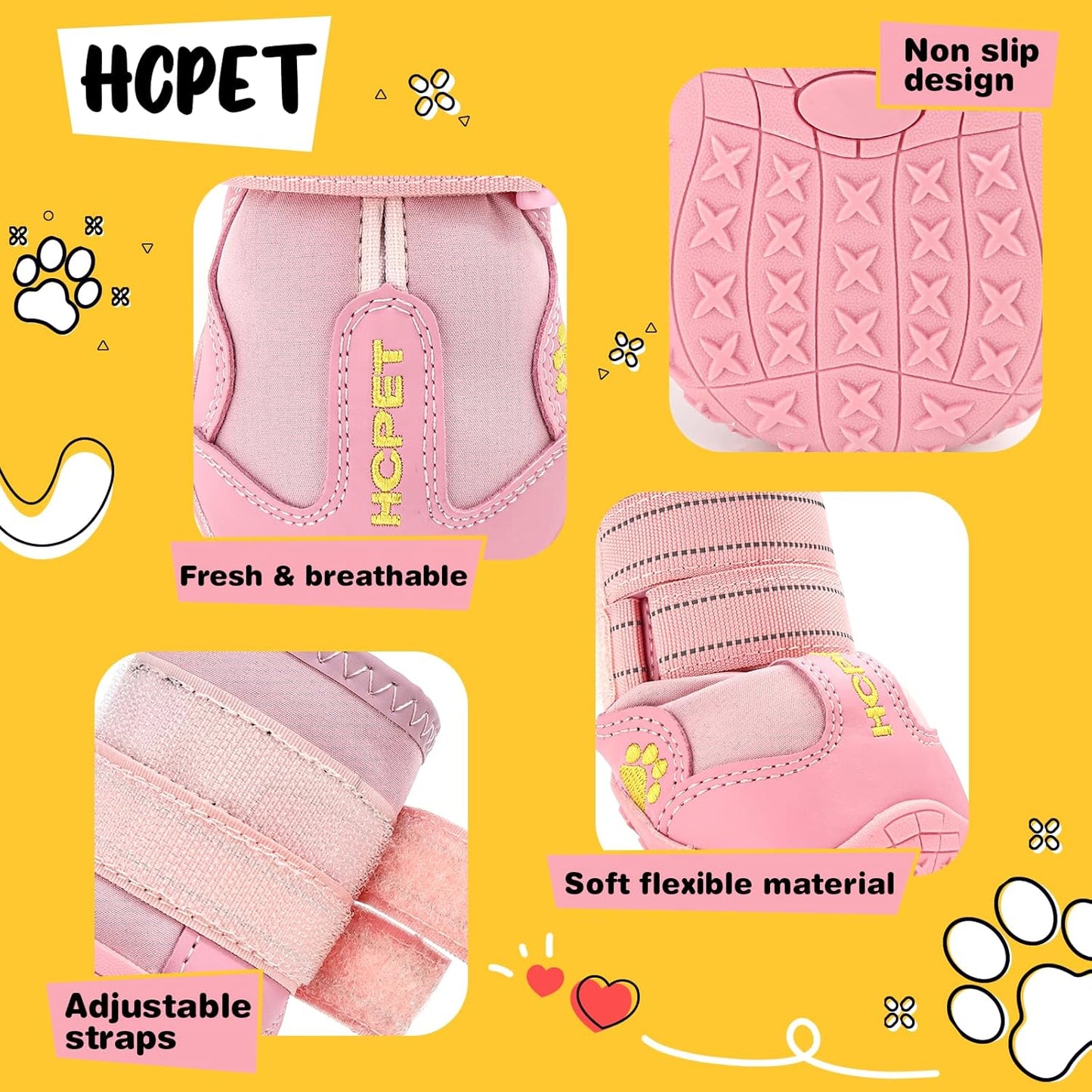 Hcpet Dog Shoes, Dog Boots for Small Dogs, Breathable Medium Dog Booties Paw Protector for Summer Hot Pavement, Winter Snowy Day, Outdoor Walking, Indoor Hardfloors Anti Slip Sole Pink Size 4