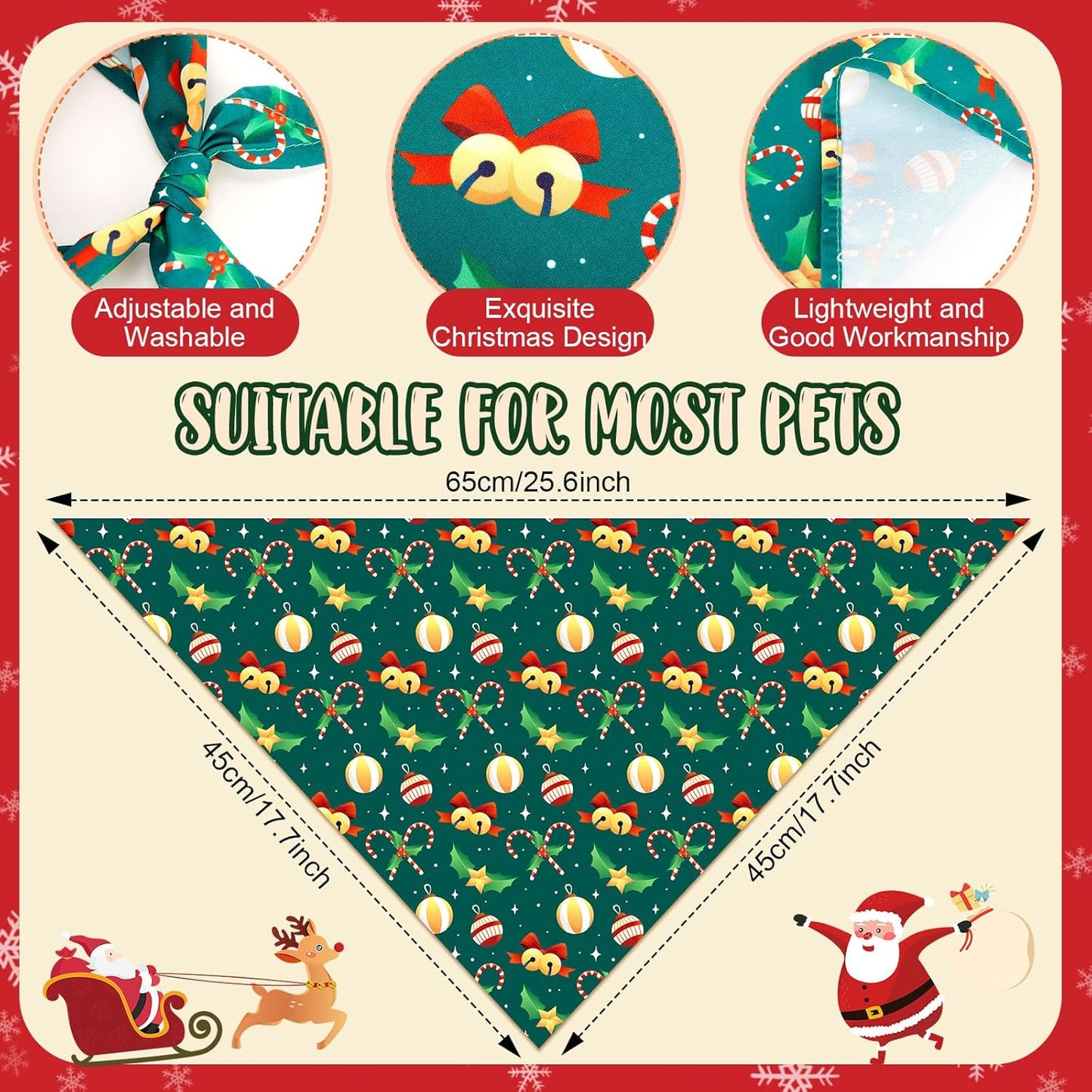 Chunful 30 Pcs Christmas Bandanas for Dogs Xmas Bandanas Bulk with Santa Snowflake Candy Cane Patterns Soft Bibs Adjustable Triangle Doggie Scarf for Small Medium Large Pet 25.6 x 17.7 x 17.7 Inch