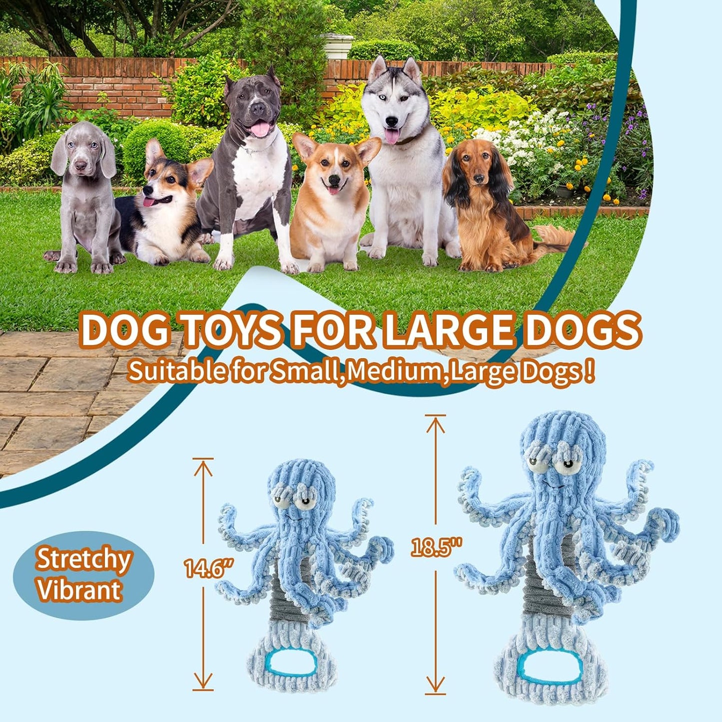 Squeaky Dog Toys for Large Dogs, Octopus Dog Toy Interactive Tug of War Dog Plush Toy to Keep Them Busy, Crinkle Dog Toy Plush Dog Toys (Blue)