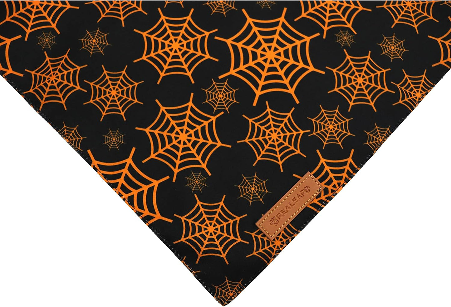 Realeaf Halloween Dog Bandanas 2 Pack, Pumpkin and Spider Web Bibs, Triangle Reversible Fall Pet Scarf, Premium Durable Fabric, Adjustable Fit (X-Large)