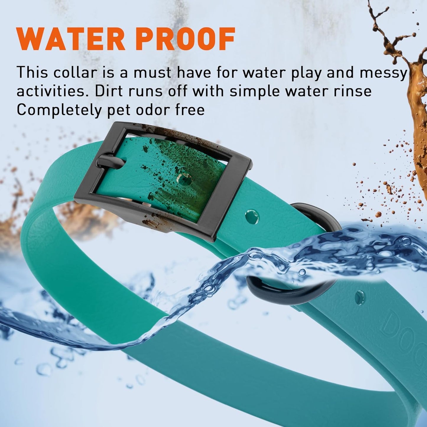 Dogline Biothane Waterproof Dog Collar Strong Coated Nylon Webbing with Black Hardware Odor- Proof for Easy Care Easy to Clean High Performance Fits Small Medium or Large Dogs, Blue Aqua