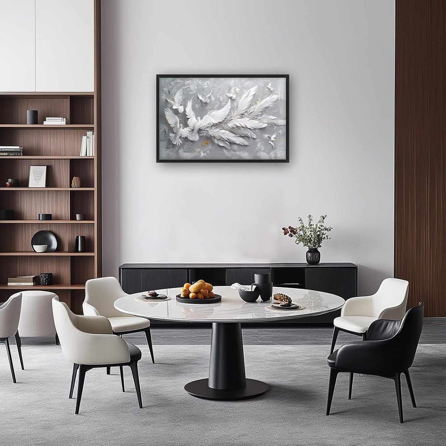 Quorin Feather Dove Bird Large Wall Art White Gray Holy Wings Pictures Peaceful Birds Flying Wall Decor Canvas Print Painting Artwork for Bathroom Living Room Bedroom 36L x 24W