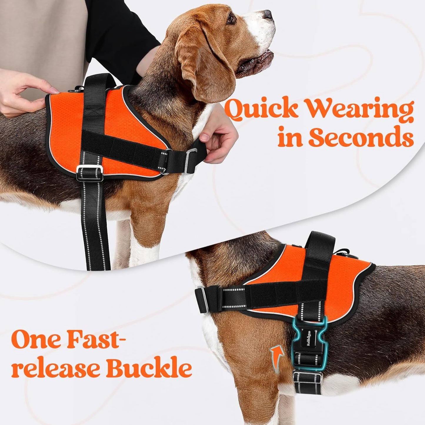 rabbitgoo Dog Harness for Large, Easy On Pet Vest with One Buckle, No Pull Adjustable Service Harness with D-Ring & Handle, Reflective for Safety Walking, Training, Orange, XL