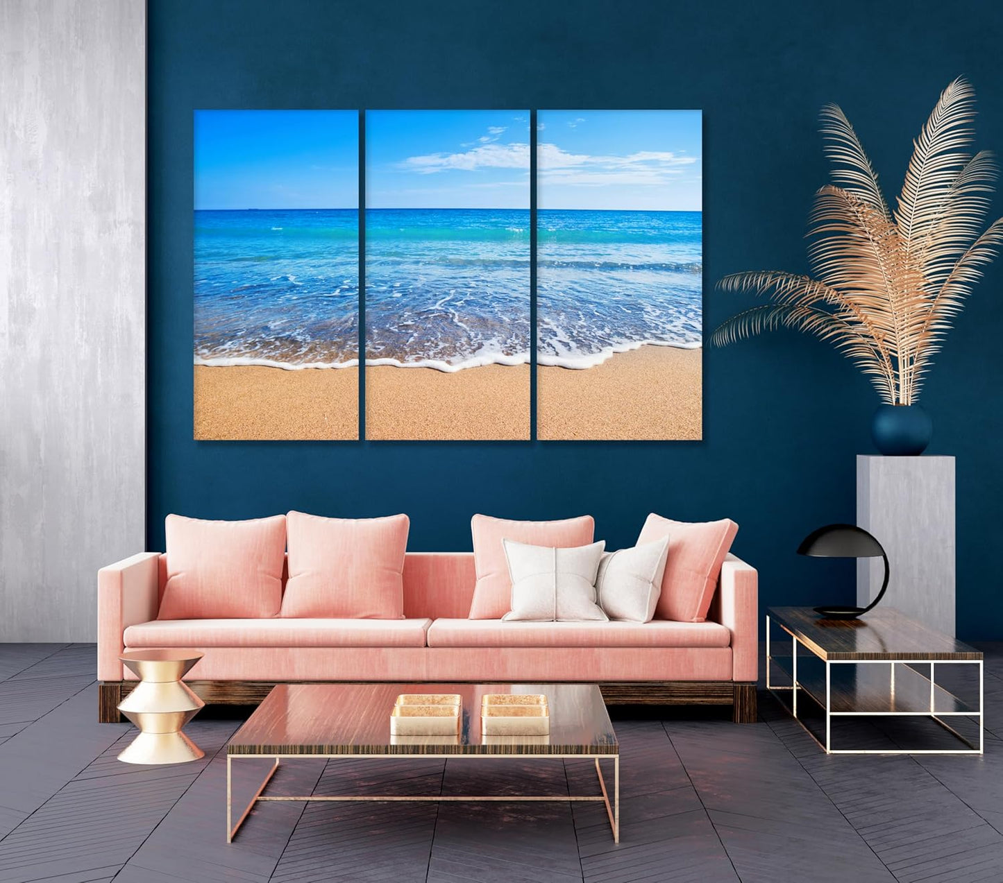 Nature Wall Art Prints - Ocean Forest Mountain Lake Canvas Landscapes - Small to Extra Large Living Room Bedroom Kitchen Bathroom Décor (Sandy Ocean Beach, 35L" x 53W" - 3 Panels)