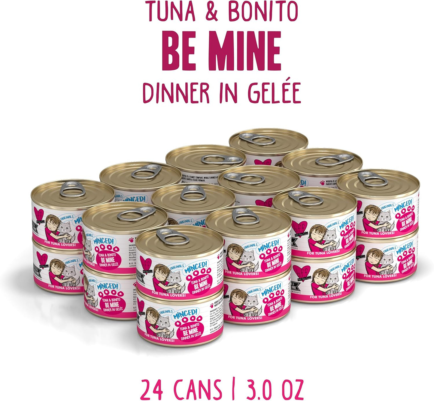 Weruva BFF Minced Natural Wet Cat Food, Tuna and Bonito Be Mine in Gelee, 3oz Can, Pack of 24