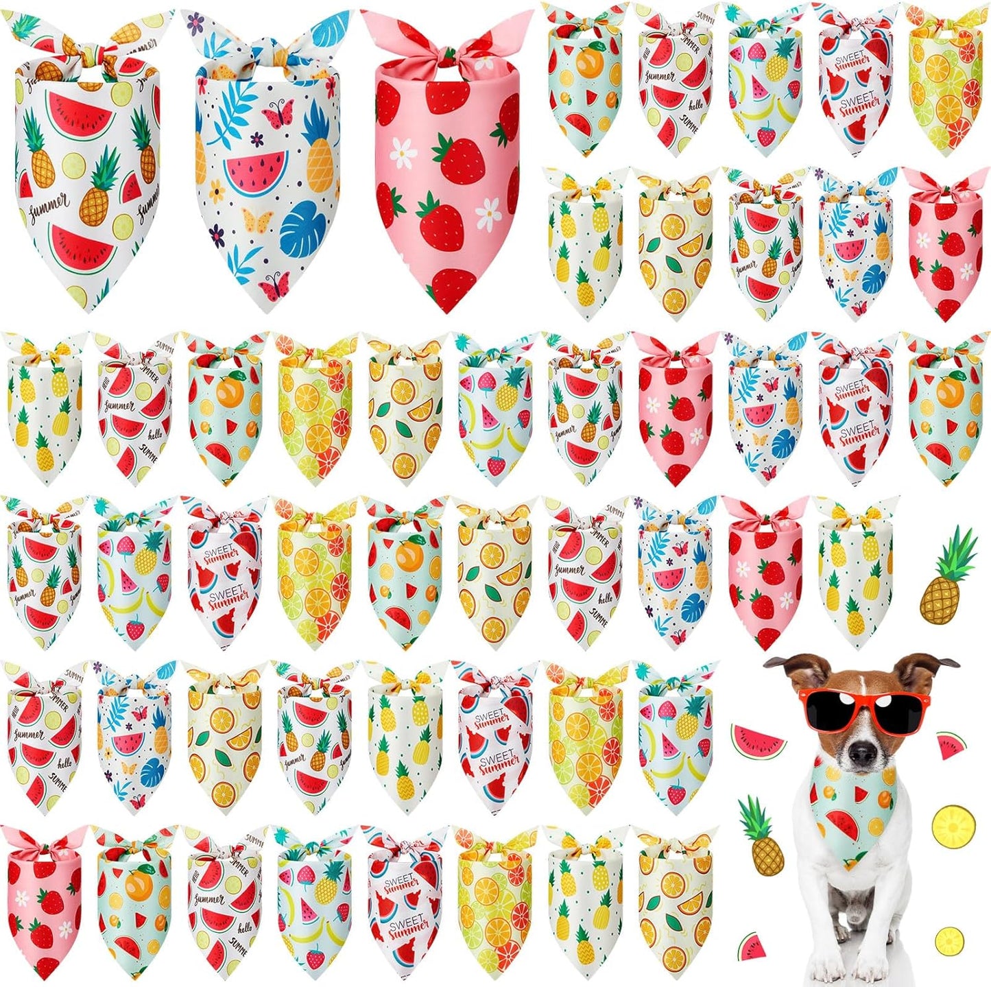 Weewooday 50 Pcs Fruit Dog Bandanas Bulk for Dogs Soft Bibs Adjustable Triangle pet Bandana for Small Medium Large Costume(Fruits Pattern, 25.6 x 17.7 x 17.7 Inch)