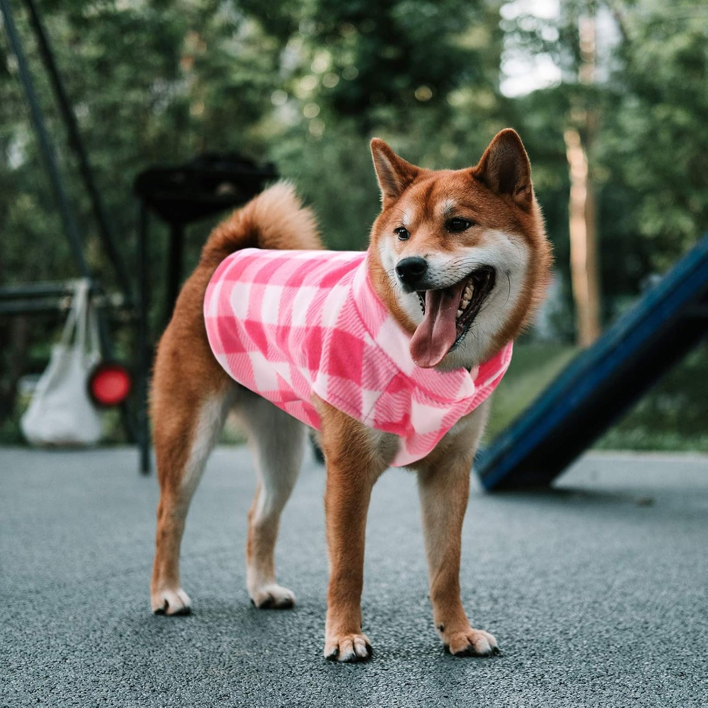 ASENKU Dog Sweater, Plaid Dogs Fleece Vest, Soft Comfortable Pet Pajamas, Warm Winter Puppy Shirt, Cold Weather Coat Jacket Pet Clothes for Small & Medium Dog Breeds, Pink, L