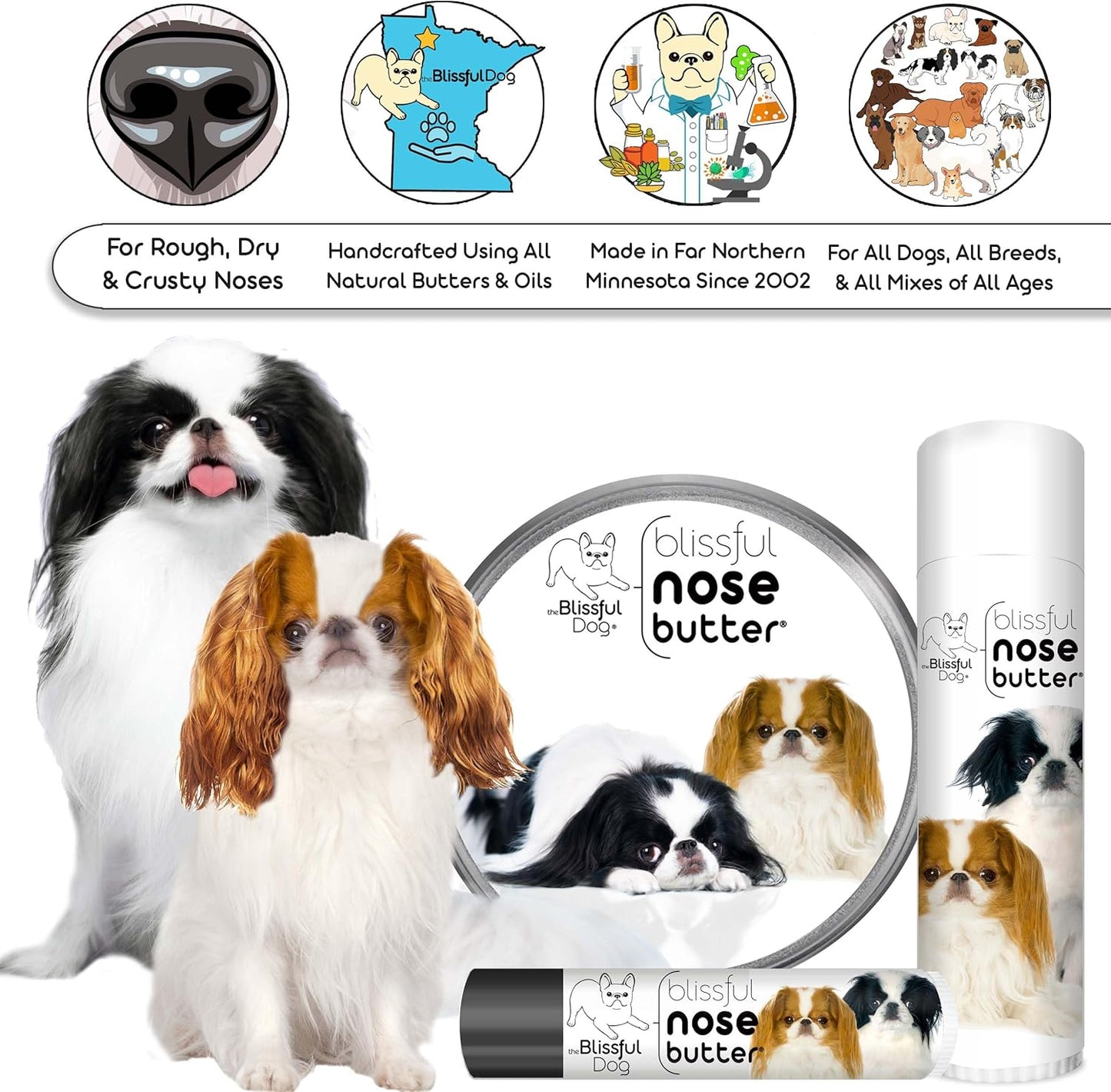 The Blissful Dog Japanese Chin Nose Butter, Versatile Dog Nose Balm for Dry Nose, Handcrafted Nose Moisturizer, Easy-to-Apply Dog Essentials, Unscented, 1 oz.
