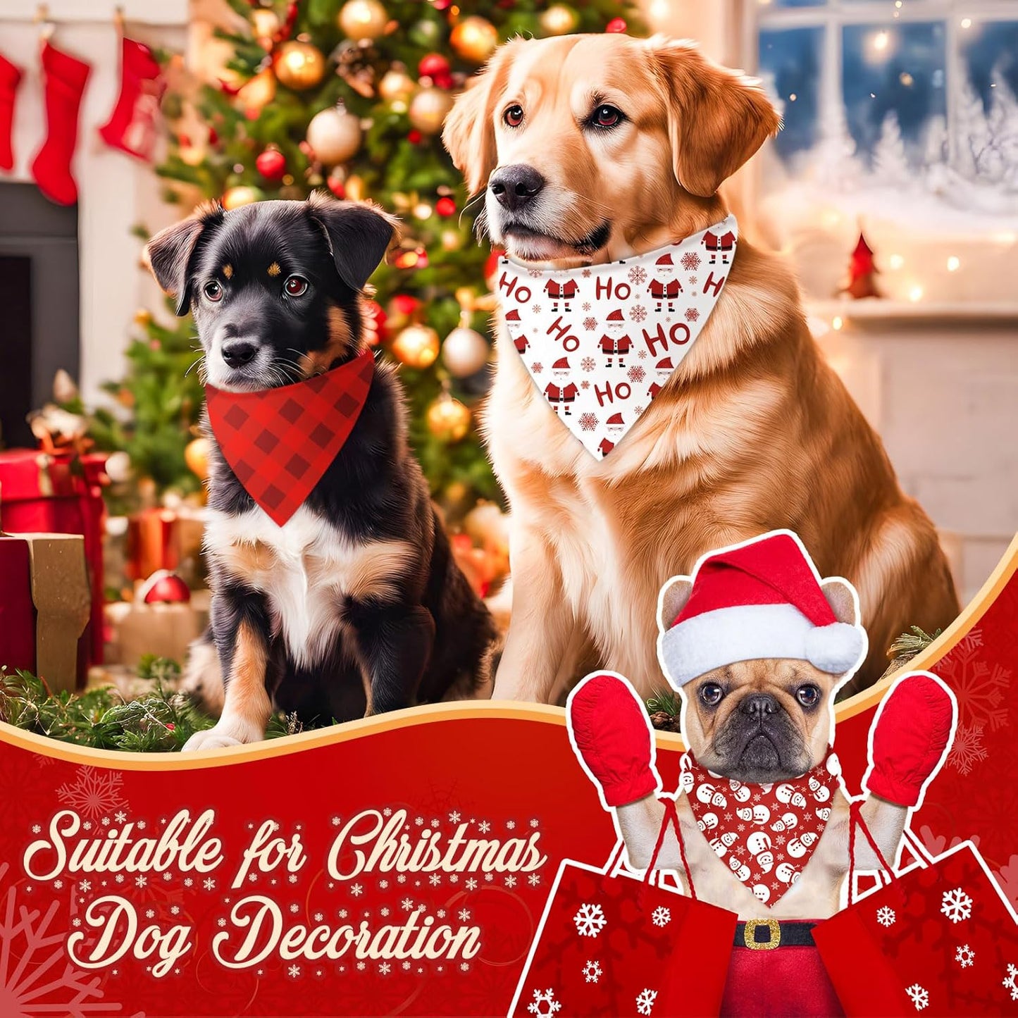 Abbylike 50 Pcs Christmas Dog Bandanas Bulk Xmas Red and White Bandanas for Dogs Triangle Kerchief Bibs Scarf Set for Pet Christmas Costume Photo Props Accessories Pet Shops (25.6 x 17.7 x 17.7)