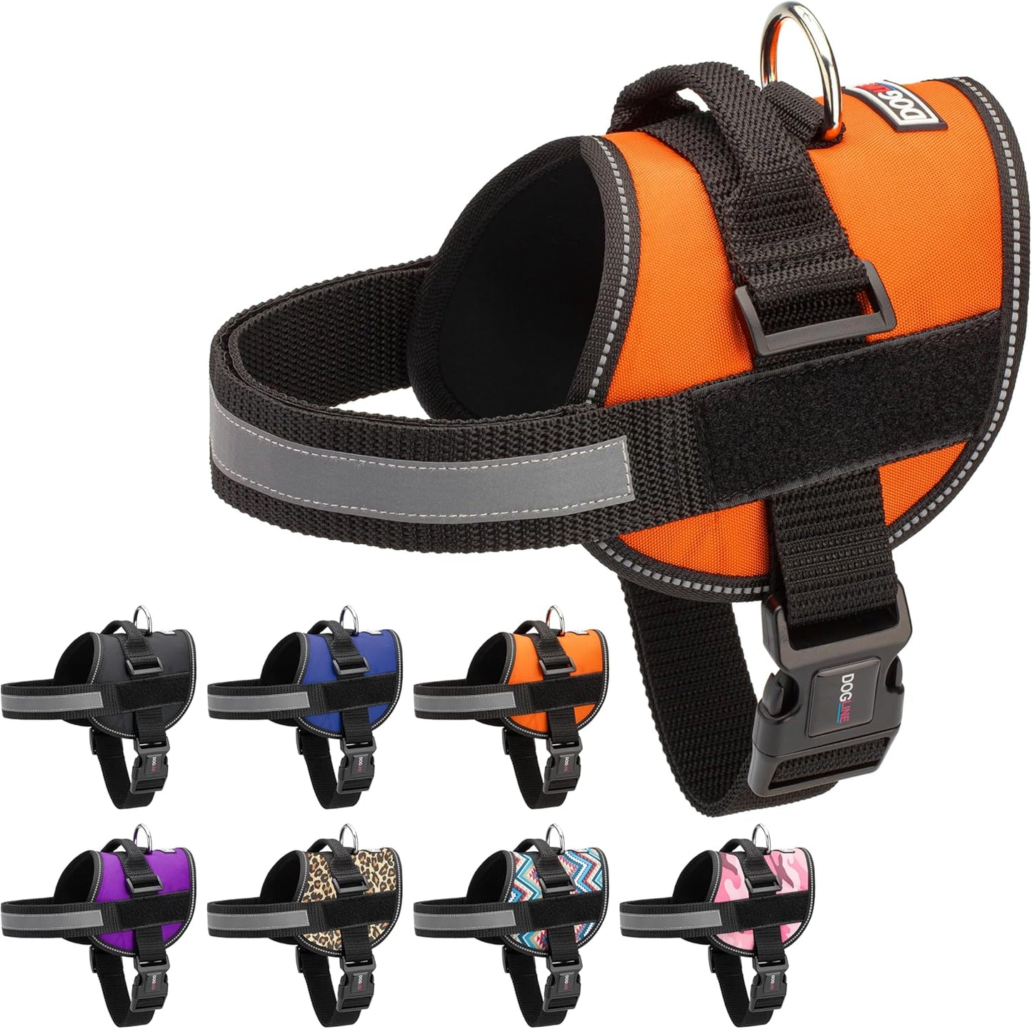 Dogline Dog Harness, Reflective No-Pull Adjustable Vest with Handle for Walking, Training, Breathable, No - Choke Harness for Small, Medium or Large Dogs Room for Patches Girth 15 to 18 in Orange