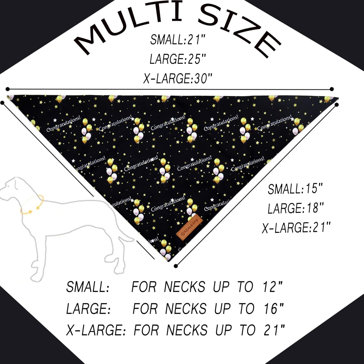 Realeaf Graduation Dog Bandanas 2 Pack, Reversible Pet Scarf for Boy and Girl, Premium Durable Fabric, Holiday Bandana for Small Medium Large and X-Large Dogs (Graduation, Large)