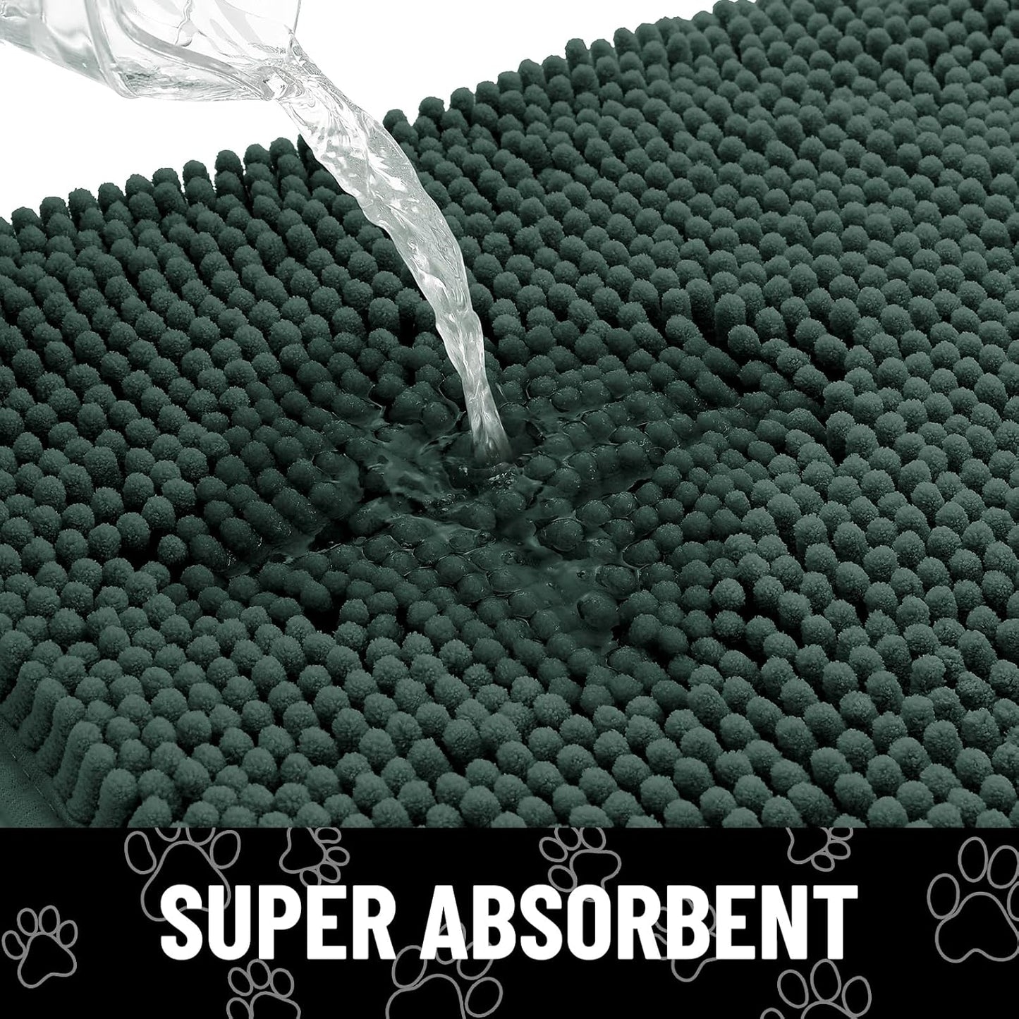 Smiry Dog Door Mat for Muddy Paws, Absorbent Dirt Trapper Non Slip Quick Dry Washable Chenille Mat for Mud Dogs, Entry Rug for Indoor and Outdoor (47x24 Inches, Green)