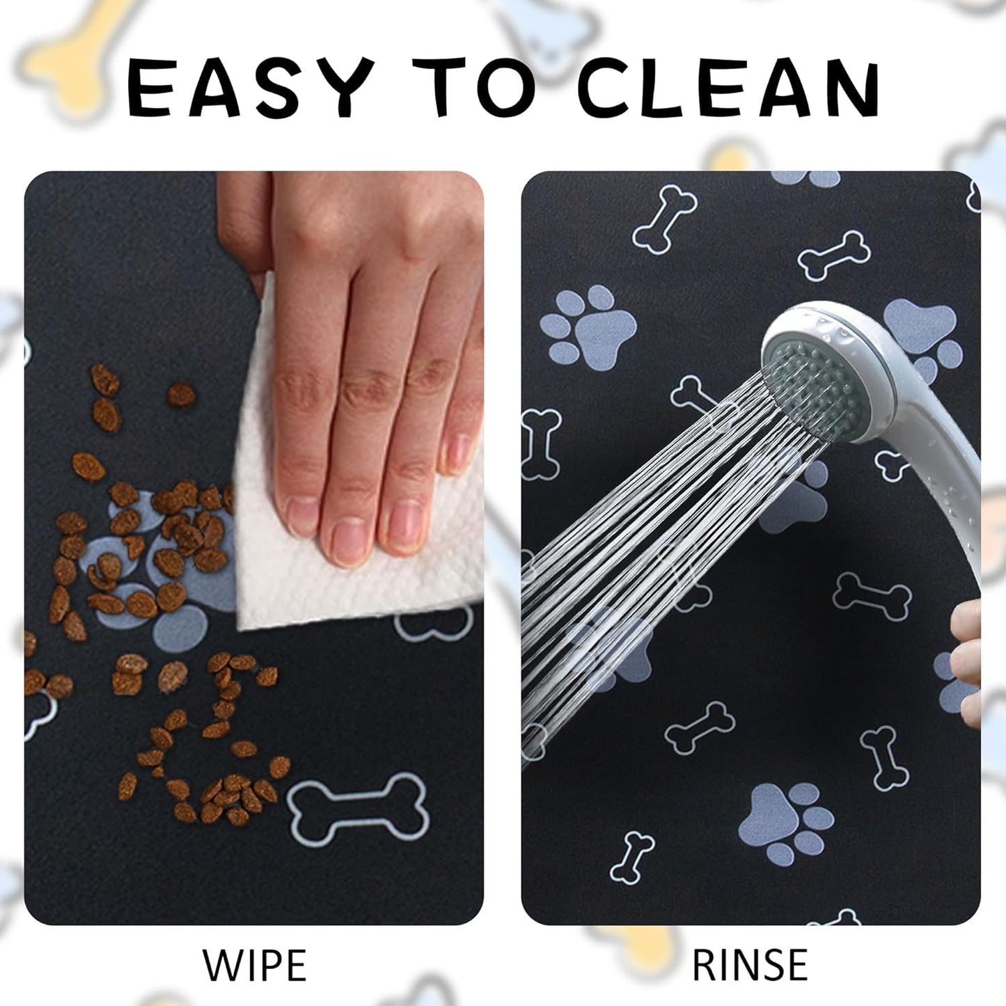 Pet Cat Dog Food Non Slip Mat for Water Bowl, Quick Dry Absorbent Feeding Mat, 18.1 * 11.8 in, Black