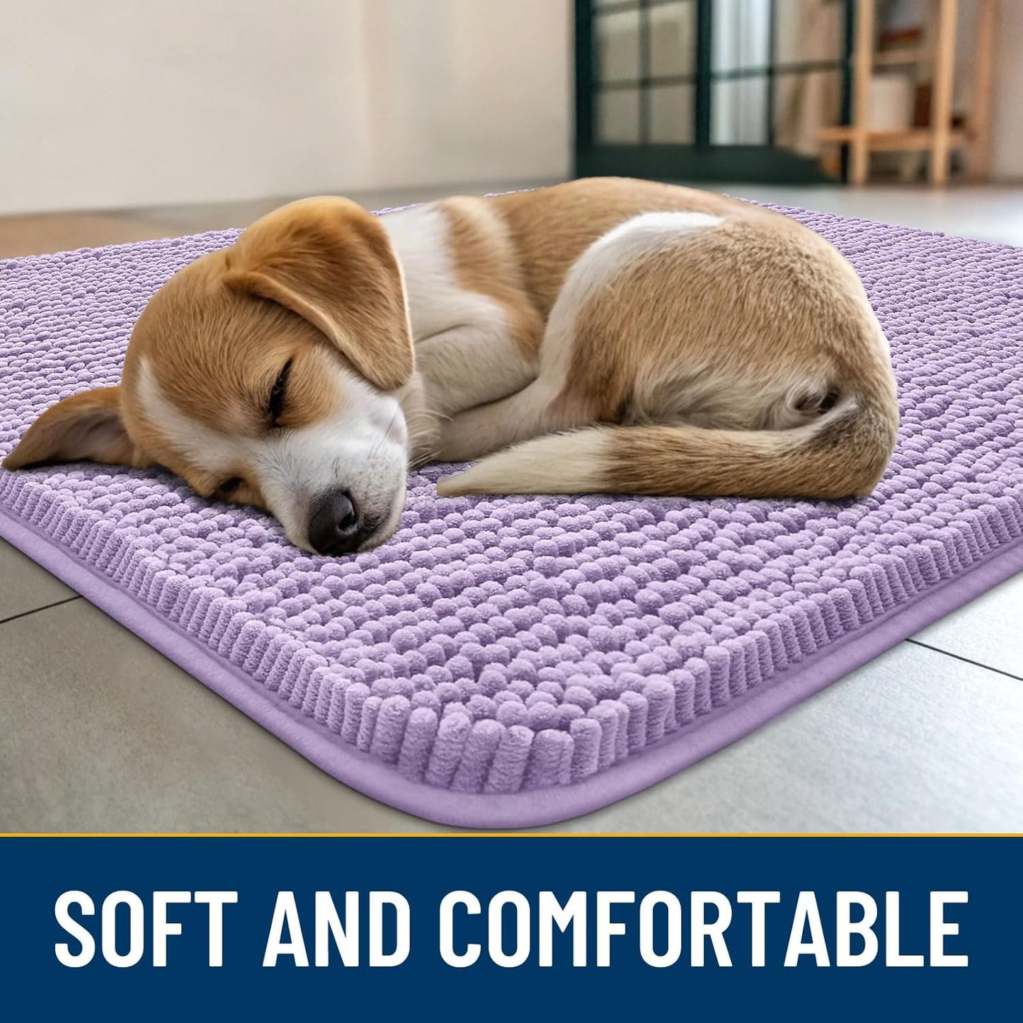 Smiry Dog Door Mat for Muddy Paws 30x20, Absorbs Moisture and Dirt Doormat, Non-Slip Washable Quick Dry Chenille Front Door Mat Indoor Entrance, Entryway Carpet for Inside Floor, Lavender