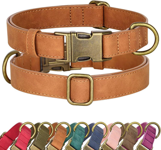 Didog Soft PU Leather Dog Collar, Stylish Quick Released Dog Collars for Medium Dogs, Easy Clean Adjustable Pet Collar for Daily Walking, Light Brown, M Fit 13-21" Neck