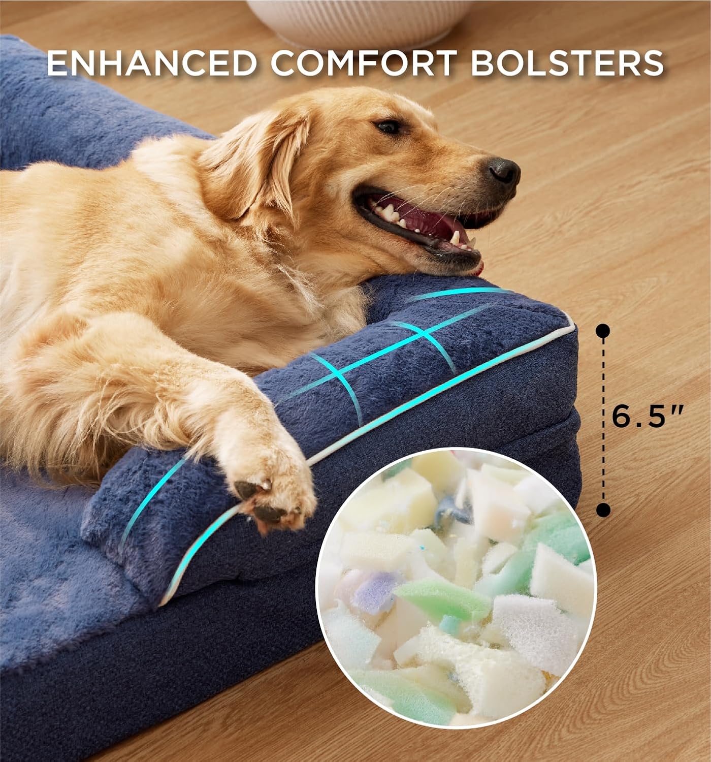 Made4Pets Orthopedic Dog Bed for Large Dogs, Supportive Foam Big Large Pet Bed Sofa with Washable Removable Cover, Waterproof Dog Couch Bed, Non-Slip Bottom and Egg-Crate Foam, Navy Blue