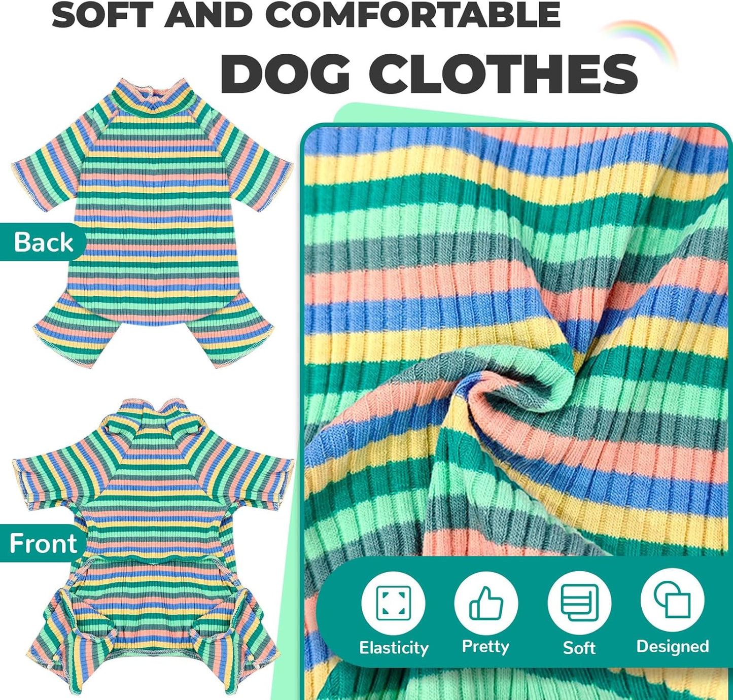 BAEJMJK Striped Dog Pajamas Stretchy Cute Four-Legged Boy Girl Dog Clothes with Sleeves Comfortable Dogs Jumpsuit Colorful Pet Puppy Outfits Apparel for Small Medium Dogs Cats(Green,X-Small)