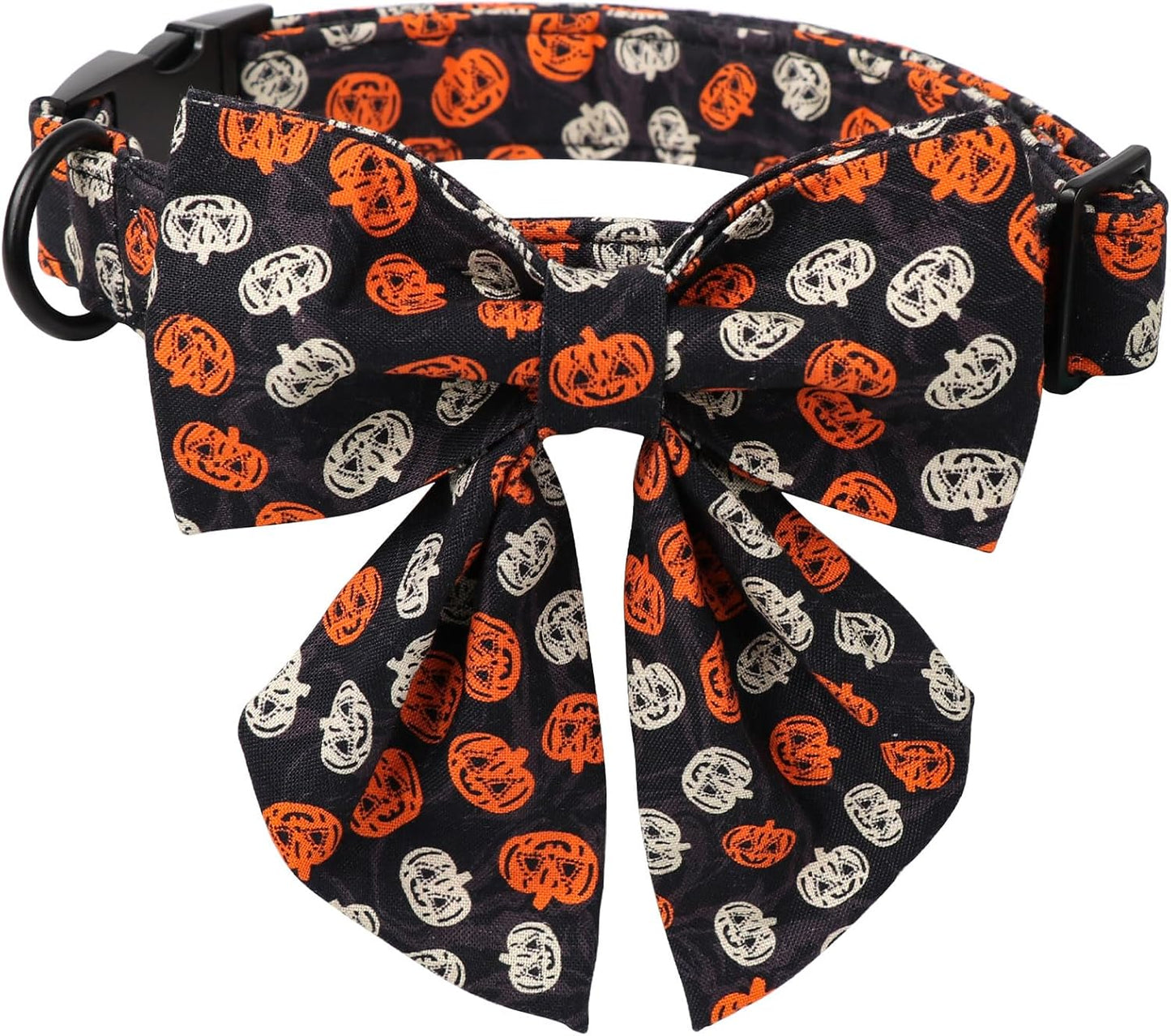 Lionet Paws Halloween Dog Collar with Bowtie - Cute Cotton Adjustable Black Bowtie Dog Collar with Metal Buckle for Small Medium Large Dog Girl Boy Gift, XXS, Neck 7-11in