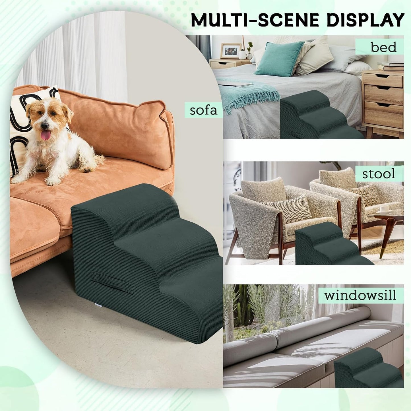 Dog Stairs Steps for High Bed, 4 Steps Pet Steps for Small Dogs Non-Slip Removable Washable Cover Ramp for Indoor Outdoor Car Couch Sofa, Dark Gray