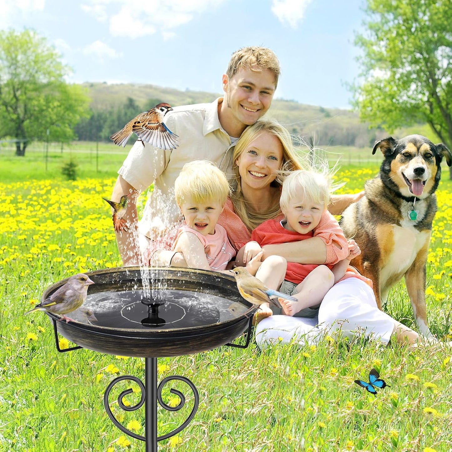 Metal Bird Bath for Outside, Freestanding Bird Bath Bird Feeder Bowl with 5-Pronged Base Stake Detachable Birdbaths Bowl for Outdoors Garden Patio Yard Lawn Decor (Vintage Gold)