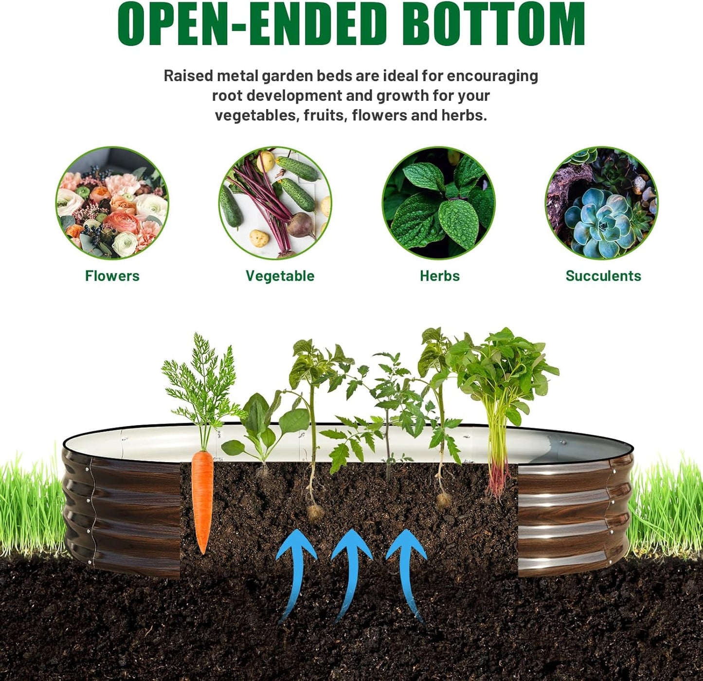 SnugNiture 2 Pcs 6x3x1ft Raised Garden Bed Kit, Outdoor Oval Metal Garden Planter, Ground Planter Box for Gardening Vegetables Flowers, Brown