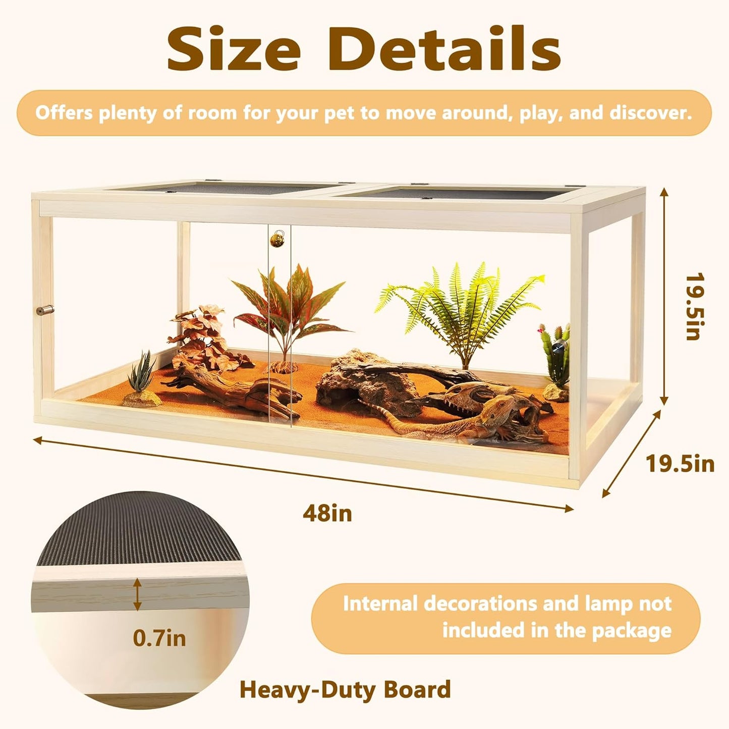 Prolee Reptile Terrarium Tank Up to 78 Gallon, Lizard Tank Bearded Dragon Tank with Metal Mesh Roof Door, Snake Tank with Lock Design (Oak, 78 Gallon Volume, 48 Inch Length)