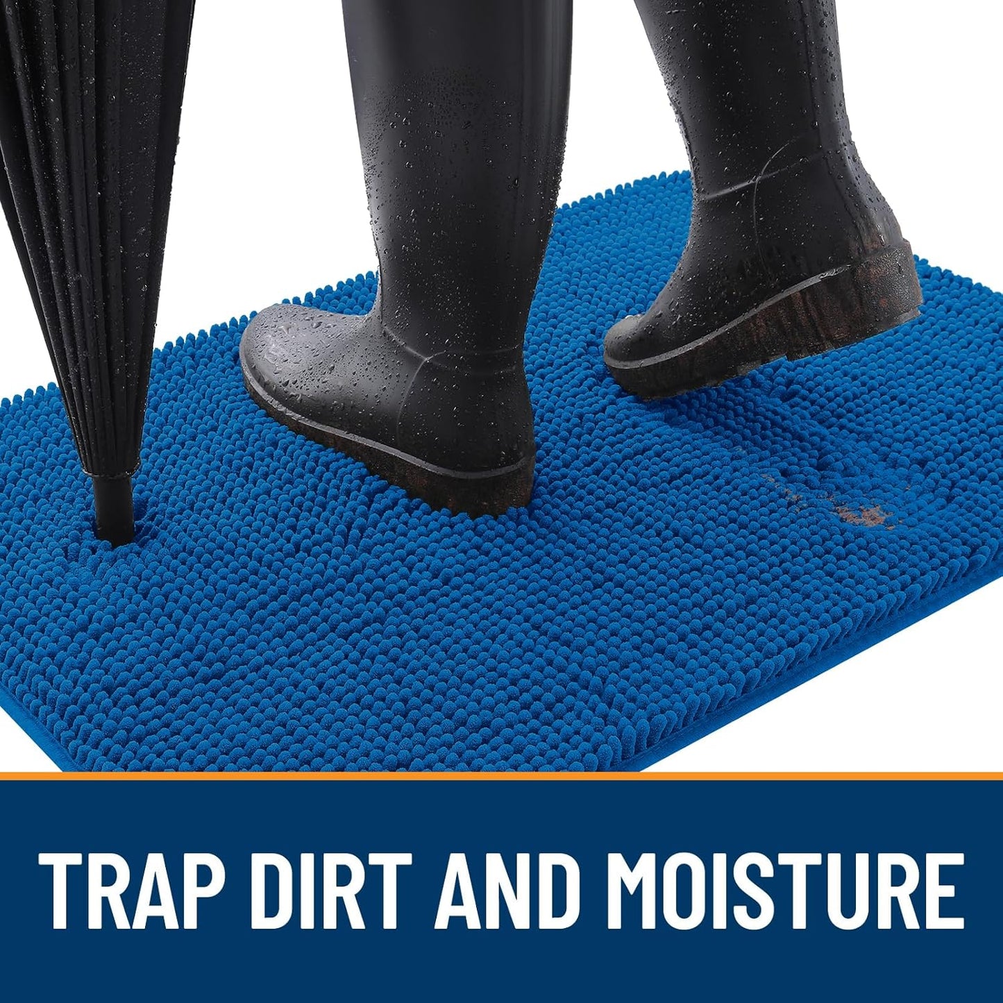 OLANLY Dog Door Mat for Muddy Paws 36x24, Absorbs Moisture and Dirt, Absorbent Non-Slip Washable Doormat, Quick Dry Chenille Mud Mat, Entry Indoor Entryway Carpet for Inside Floor, Deep Navy Blue