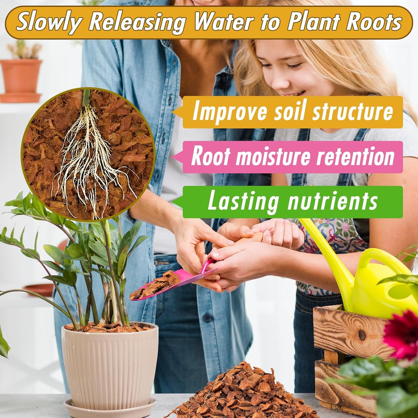 Zeedix 4 Pack Coco Husk Chips for Plants(4.4LB), 100% Organic Coconut Chips Mulch with Low EC & PH Balance, All Purpose for Indoor Plant Flowers Herbs Vegetables, Reptiles Terrarium Tanks Substrate