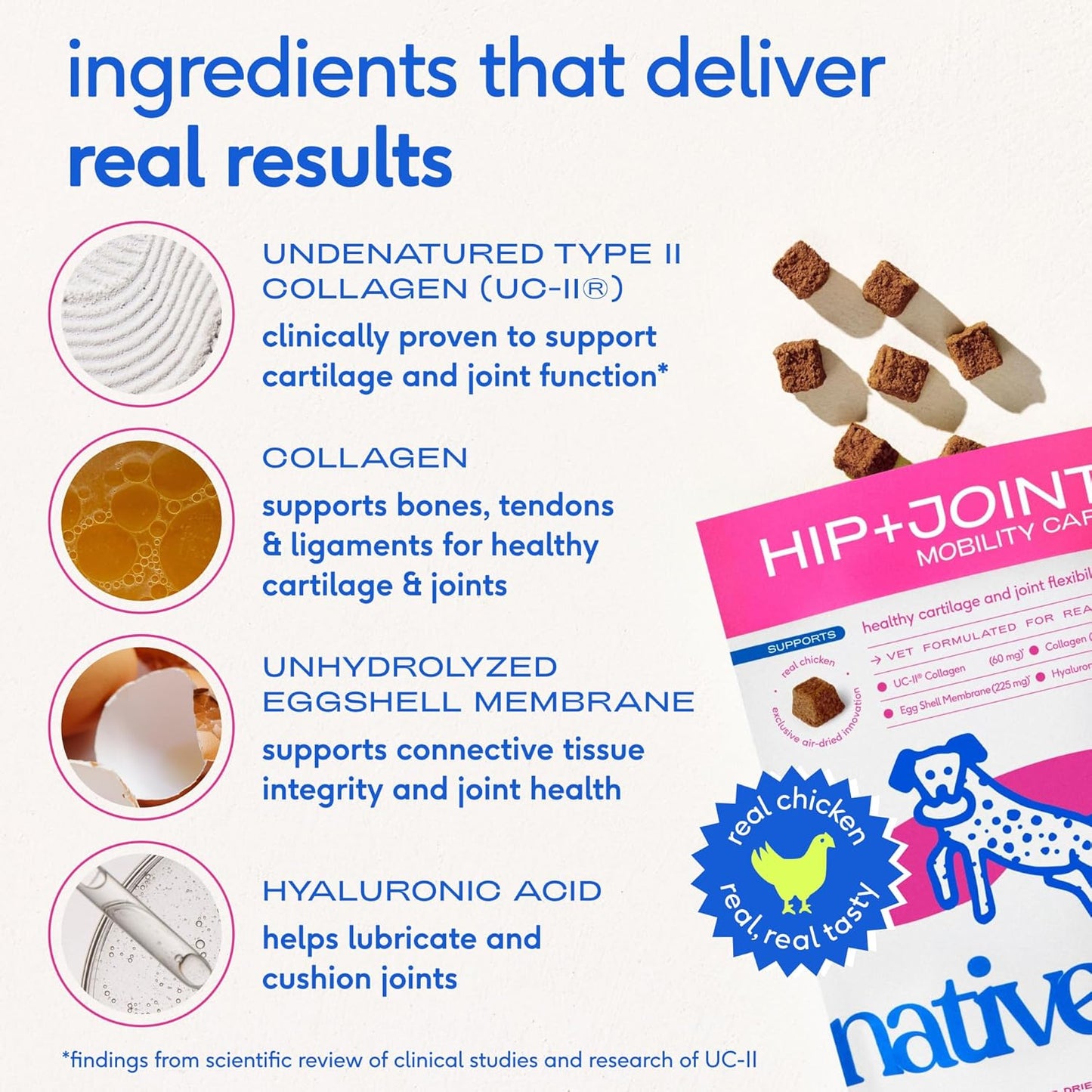 Native Pet Hip & Joint Supplement for Dogs - Advanced Dog Joint & Arthritis Supplement - Helps Maintain Healthy Cartilage, Joint Flexibility, Lubrication, & Function - with ESM & Collagen - 120 Chews