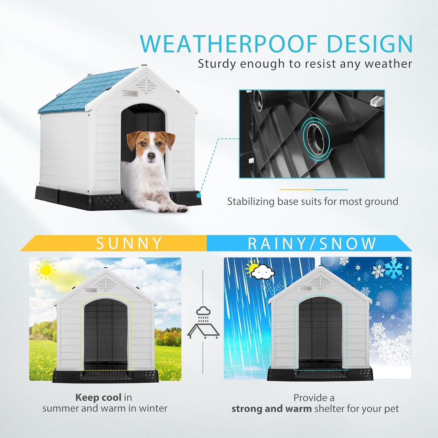 DEStar Durable Waterproof Plastic Pet Dog House Indoor Outdoor Puppy Shelter Kennel with Air Vents and Elevated Floor (Large - 33" Height)