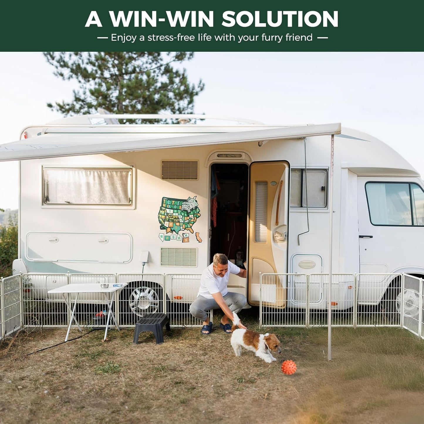 FXW Rollick Unleashed Dog Playpen for Indoor, Yard, RV Camping, 32 inch 32 Panels for Small and Medium Dogs, White│Patented