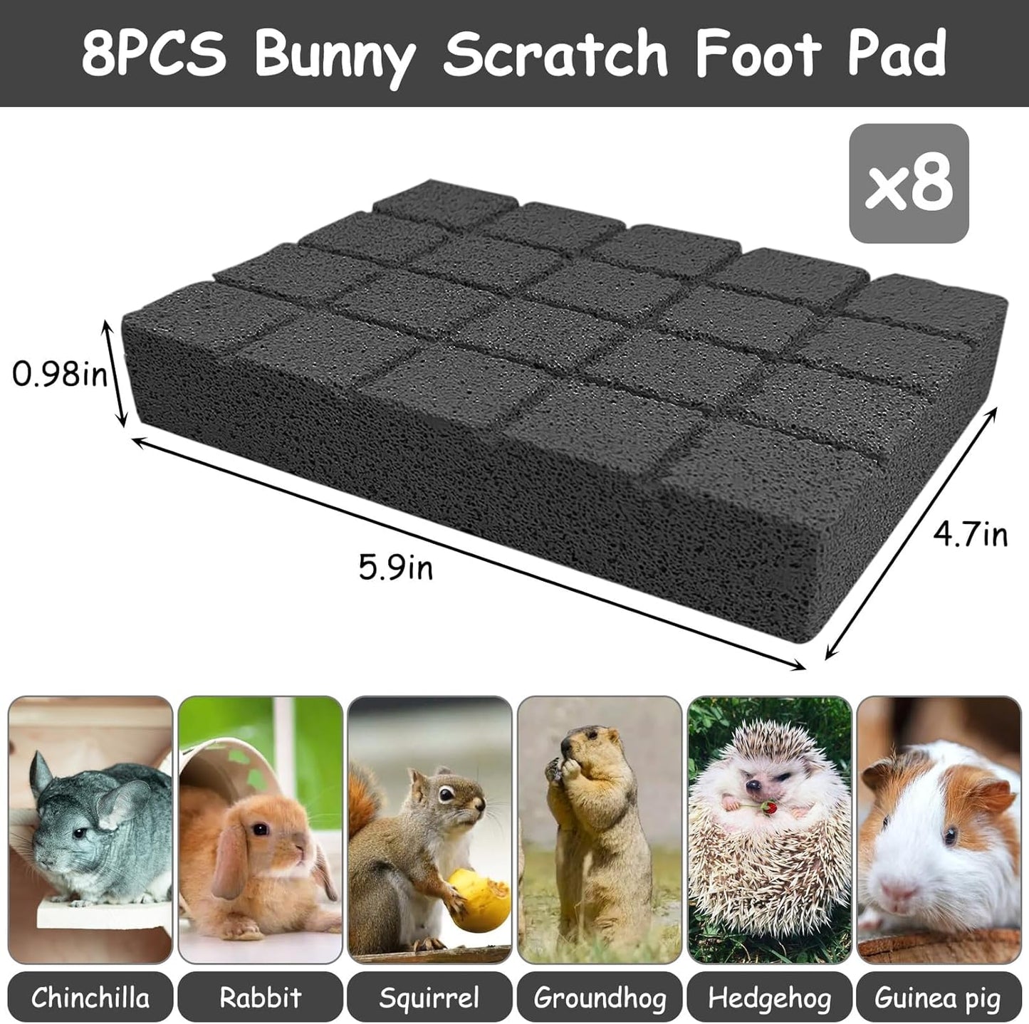 Hamiledyi 8PCS Rabbit Scratching Pads Bunny Lava Grinding Claw Pads Small Animal Foot Pads Hamster Scratch Board Chew Toys for Gerbil Chinchilla Hedgehog Guinea Pig Cage Accessories