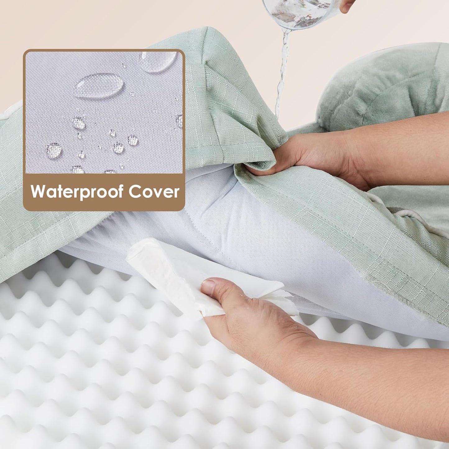 EHEYCIGA Orthopedic Large Dog Bed, Waterproof Memory Foam, Non-Slip Bottom, Sage Green, 35"L x 22"W x 6.5"Th