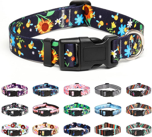 Mercano Adjustable Dog Collar - Special Design Patterns, Soft Nylon Comfortable Sturdy Pet Collar for Small Medium Large Dogs (L, Sunflower)