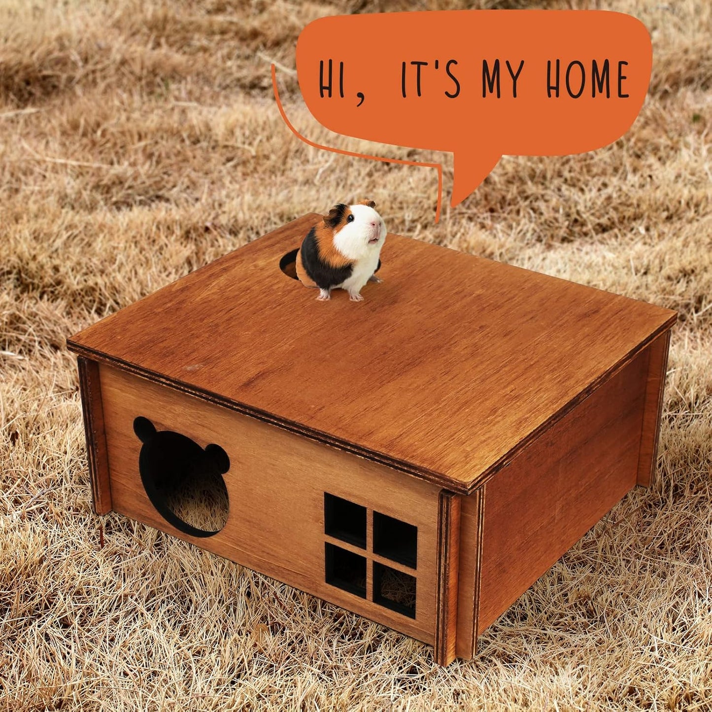 Hamster Multi Chamber Maze Hideout: Wooden Maze Tunnel House Exploring Toys for Hamster Gerbils Mice Guinea Pig Chinchillas, Small Animals Hideout and House - Brown