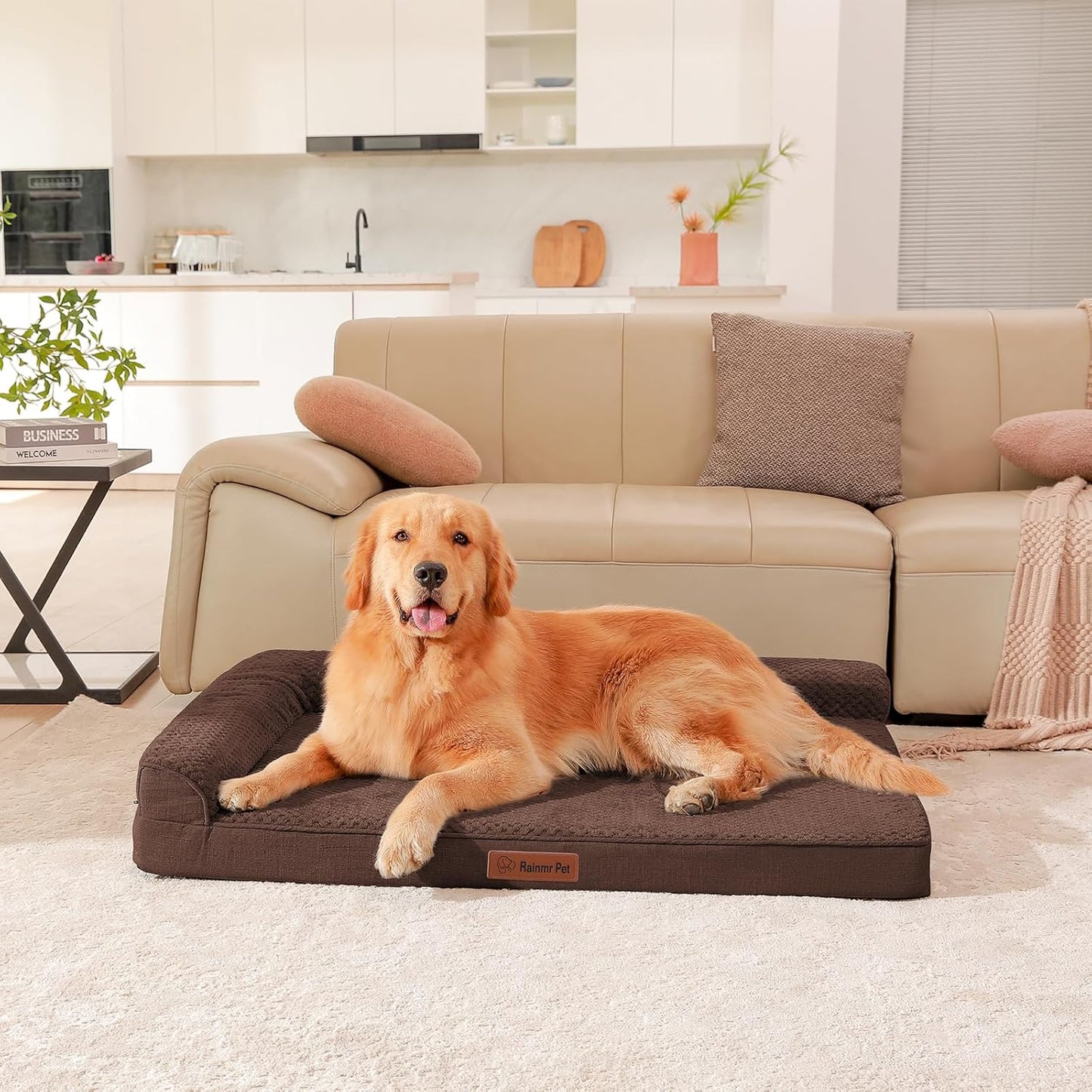 Orthopedic Dog Bed, 3 Inch Memory Foam Dog Beds for Large Dogs, Washable Removable Cover, Nonskid Bottom, Waterproof Pet Couch for Indoor, Outdoor or Car Use, 44x32 Inches XXL Brown Grey