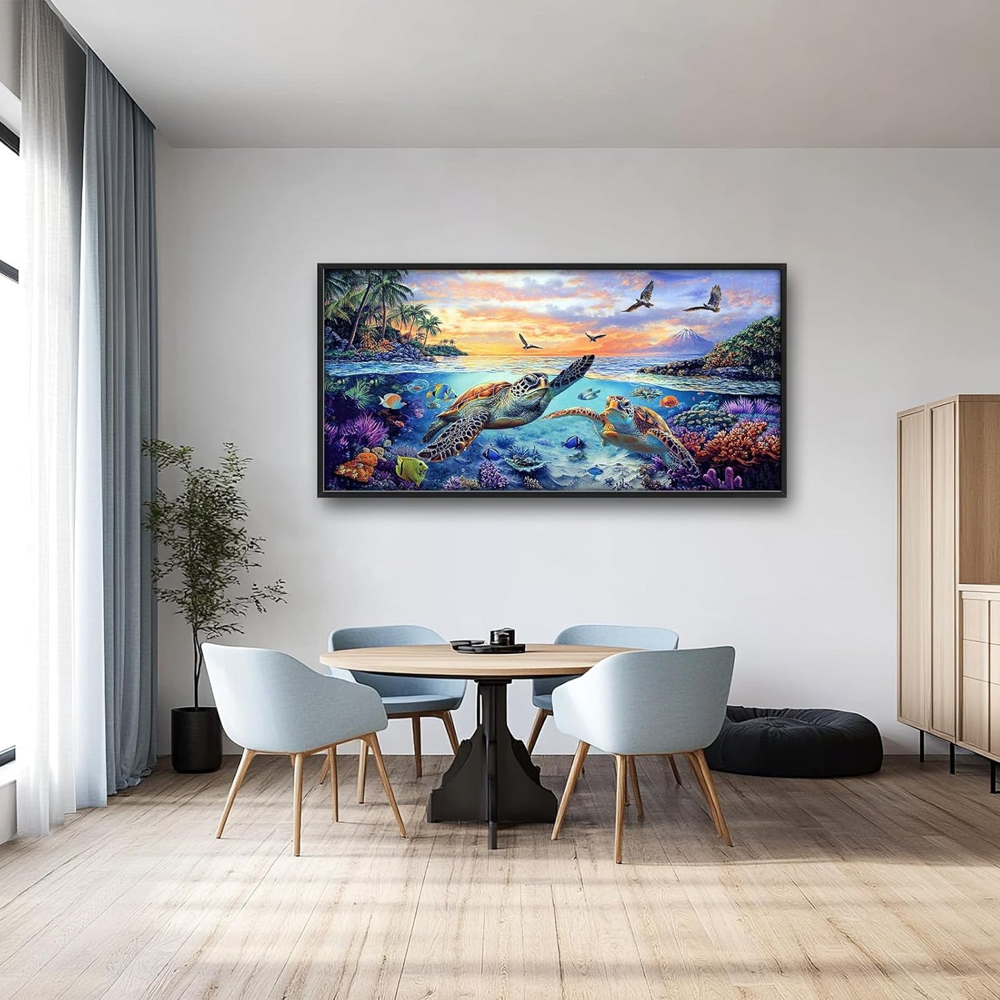 Framed Large Sea Turtle Wall Art for Living Room, Oversized Ocean Turtle Wall Decor Seascape Underwater Marine Life Canvas Painting Home Decoration for Living Room Bedroom Office 60"x30"