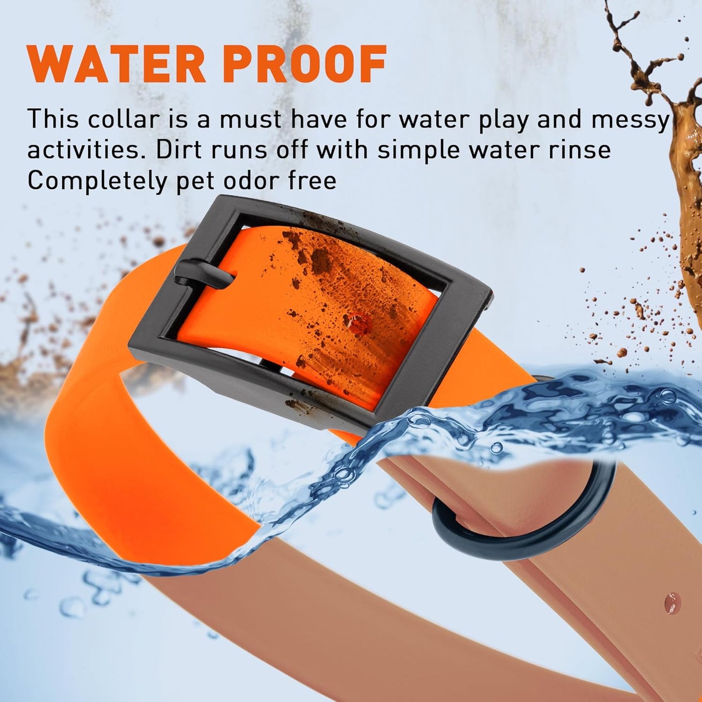 Dogline Biothane Waterproof Dog Collar Strong Coated Nylon Webbing with Black Hardware Odor- Proof for Easy Care Easy to Clean High Performance Fits Small Medium or Large Dogs, Hunter Orange