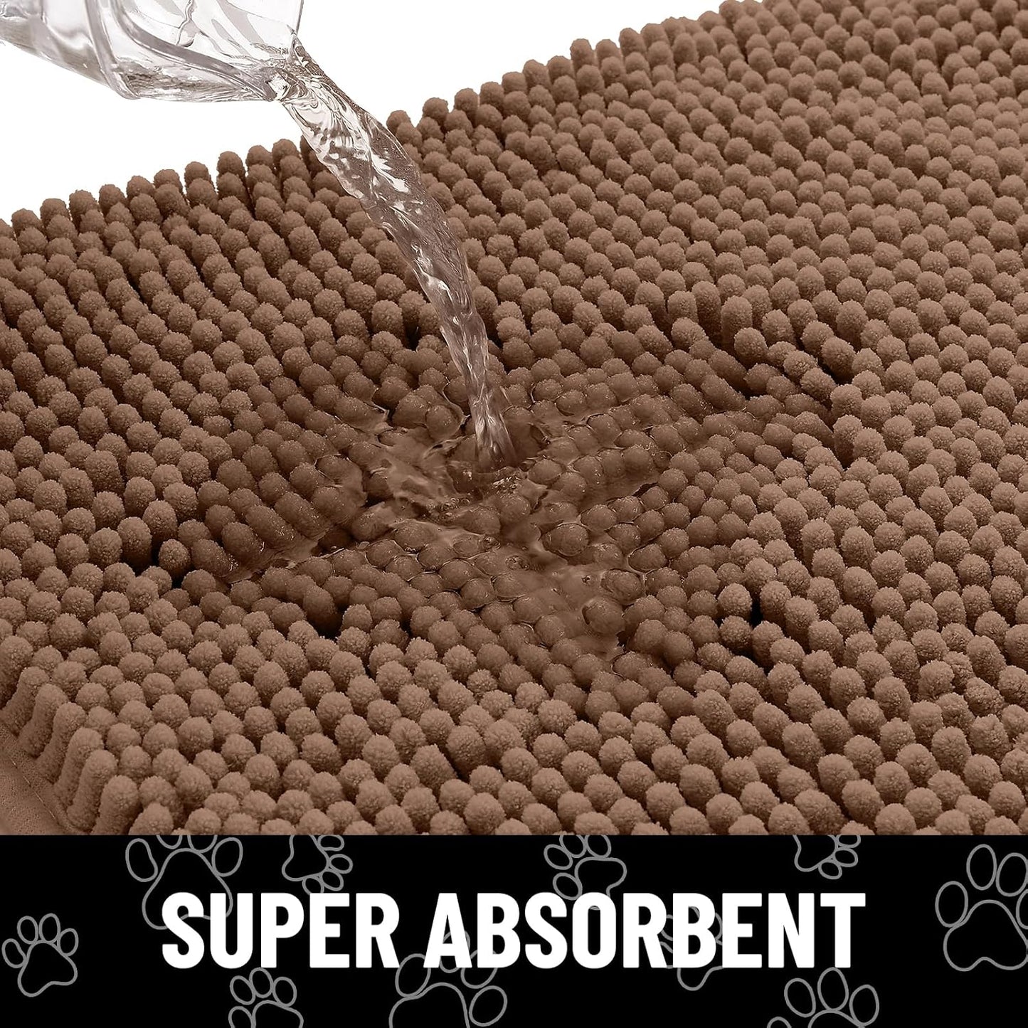 Smiry Dog Door Mat for Muddy Paws, Absorbent Dirt Trapper Non Slip Quick Dry Washable Chenille Mat for Mud Dogs, Entry Rug for Indoor and Outdoor (30x20 Inches, Coffee)