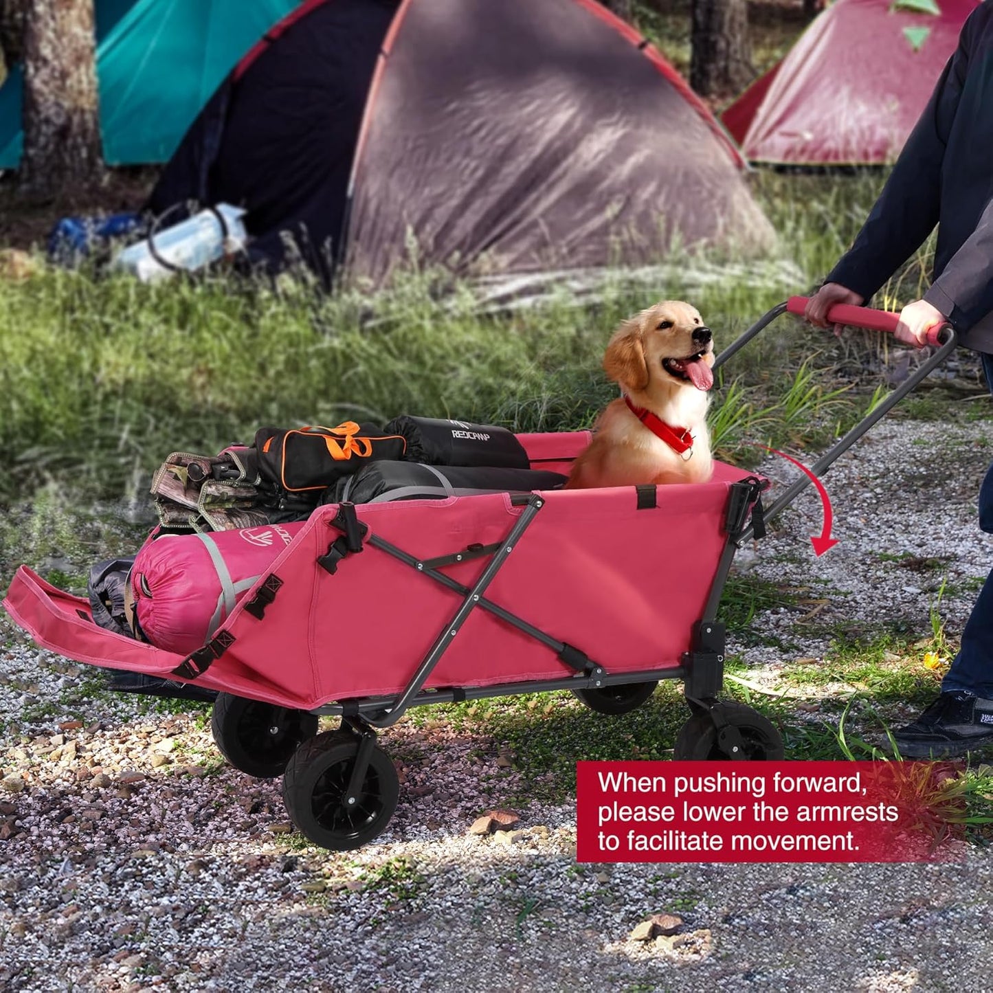REDCAMP Folding Dog Wagon Cart with Extendable Rear End Heavy Duty, 220L Large Collapsible Utility Cart Dog Stroller with Tailgate for Sports Shopping Pet, Pink