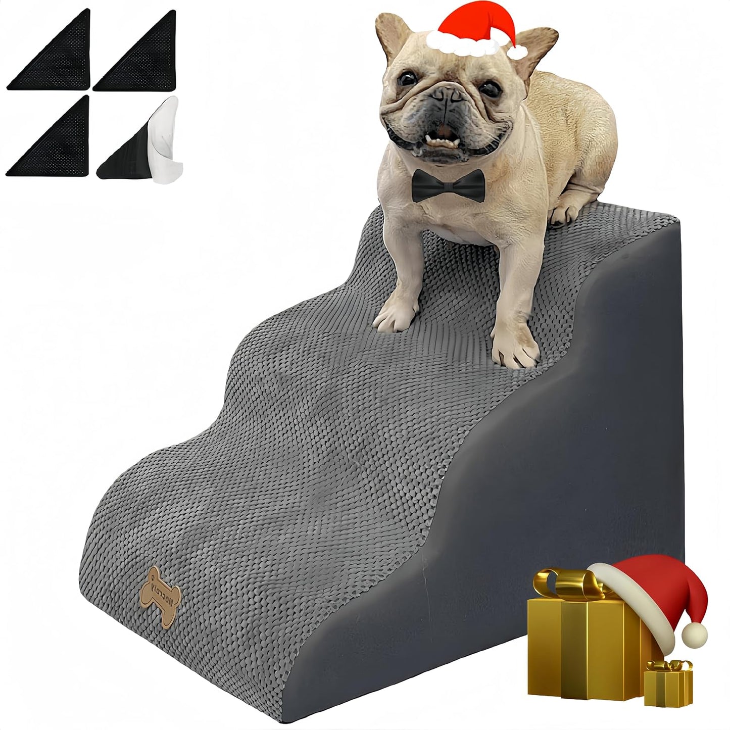 Dog Stairs to high beds, 3-step dog stairs for dogs to get on bed couch high 16"-20 inch, dog pet stairs for small large dogs cats climbing to bed, Non-Slip balanced doggy Grey (23.7*15.8*15.8 IN 33D)
