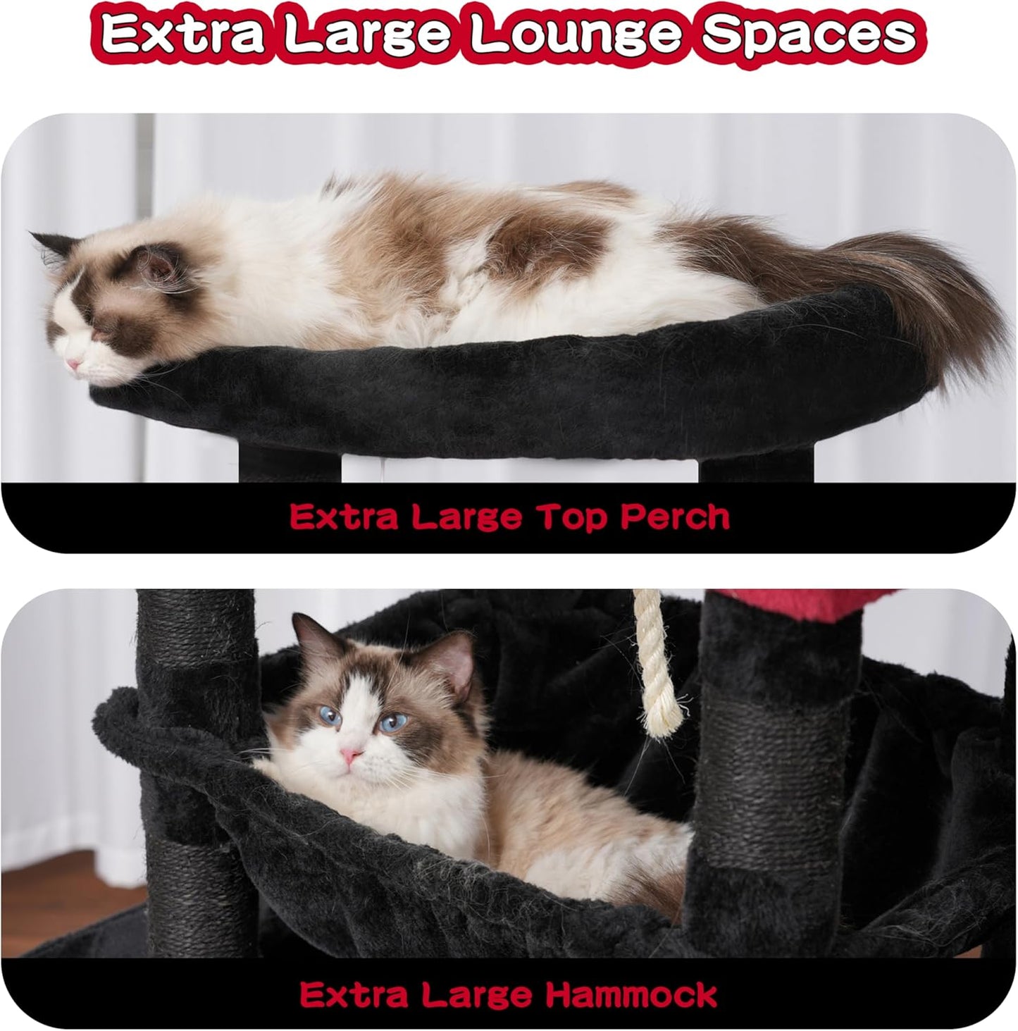 Gothic Cat Tree, Cat Tower for Large Cats with 2 Big Platforms, 2 Baskets, condo and Toys, 63" Cat Scratching Posts for Indoor Cats, Black and red GCT020BR