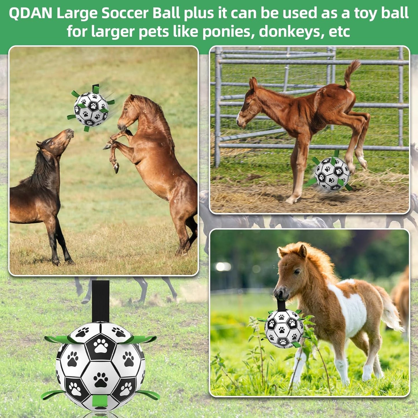 QDAN Dog Toys Extra Large Soccer Ball with Straps, Tug Toy, Water Toy, Durable Dogs Balls World Cup for Large（9 Inch）