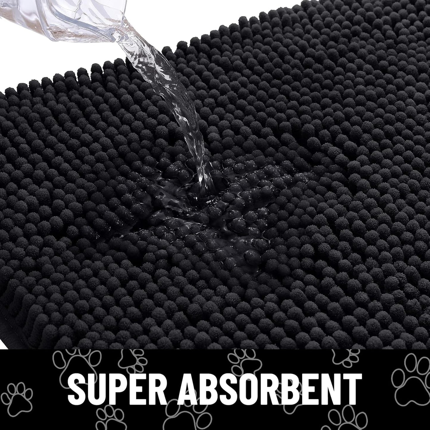 Smiry Dog Door Mat for Muddy Paws, Absorbent Dirt Trapper Non Slip Quick Dry Washable Chenille Mat for Mud Dogs, Entry Rug for Indoor and Outdoor (30x20 Inches, Black)