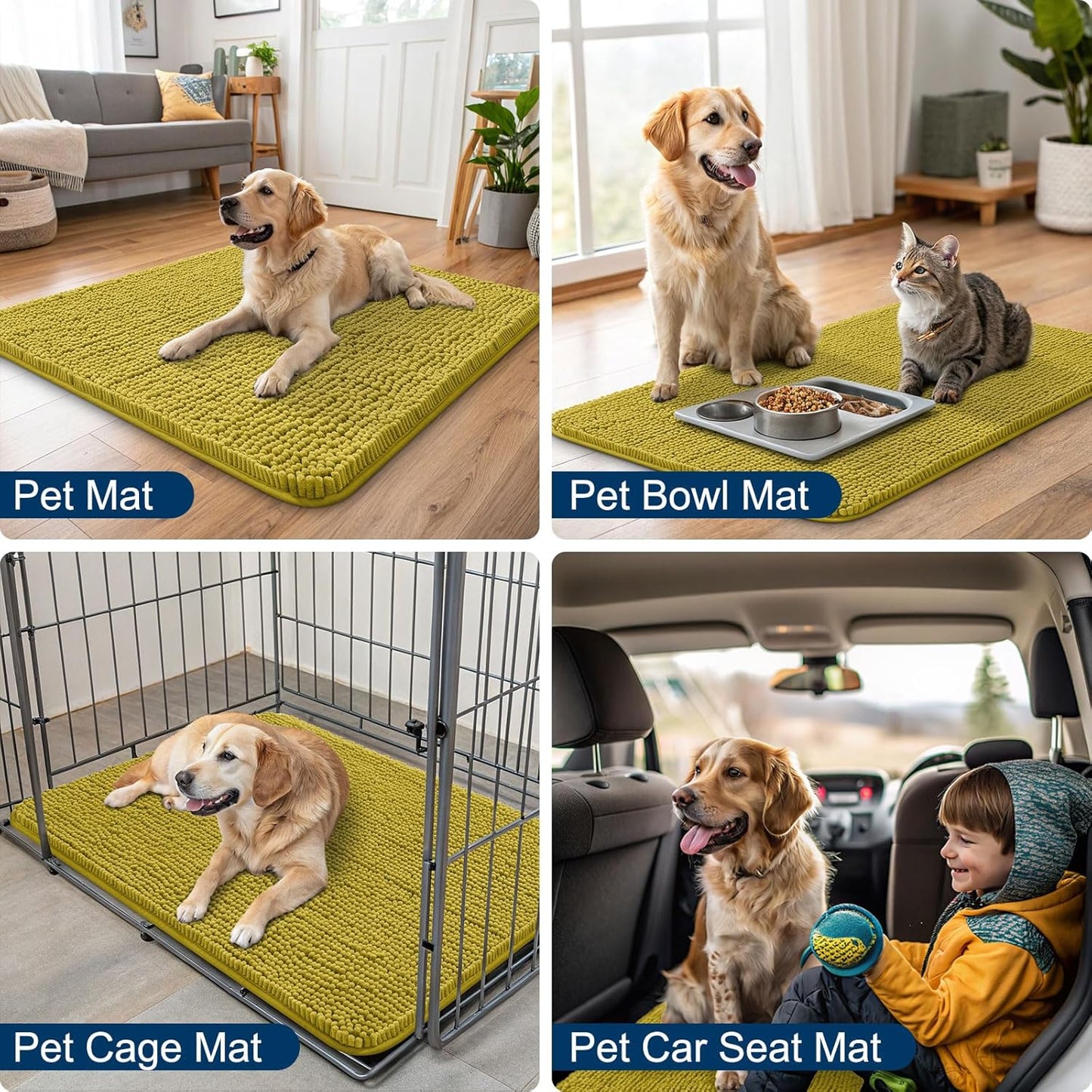 Smiry Dog Door Mat for Muddy Paws 36x24, Absorbs Moisture and Dirt Doormat, Non-Slip Washable Quick Dry Chenille Front Door Mat Indoor Entrance, Entryway Carpet for Inside Floor, Mustard Yellow
