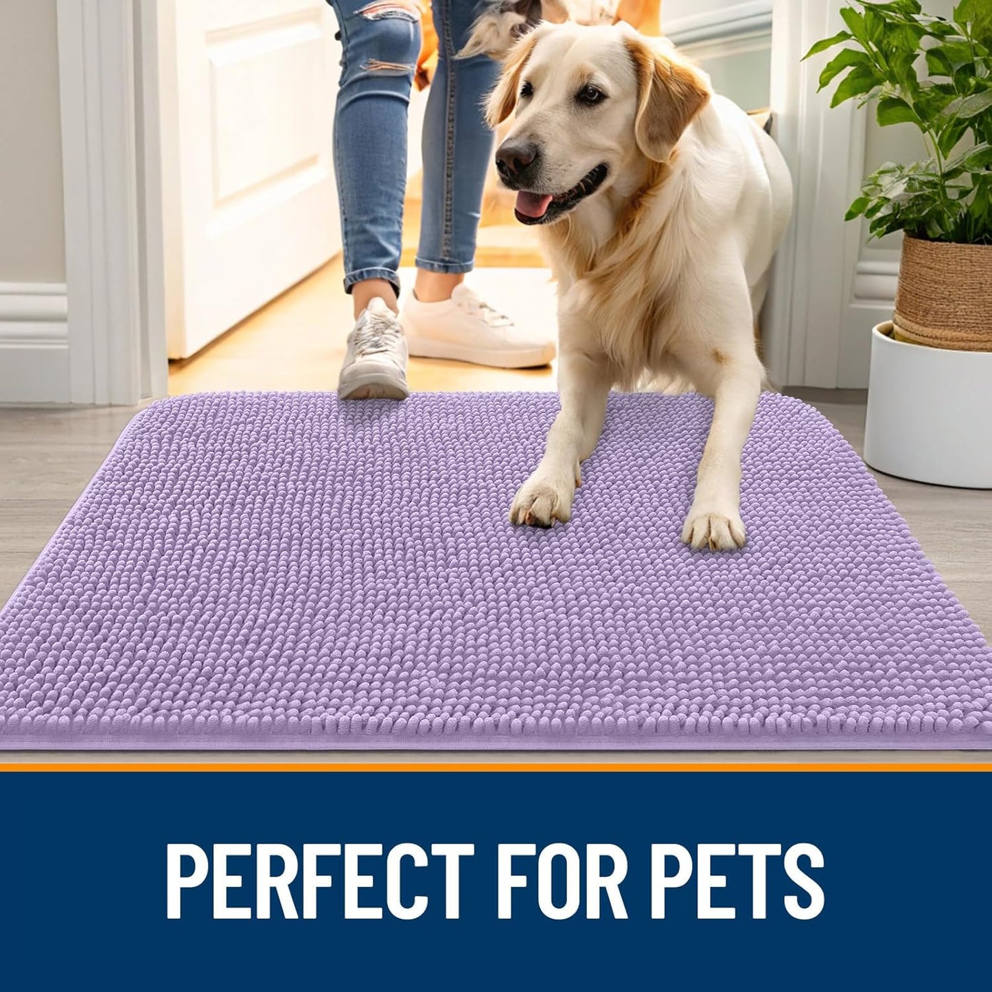 OLANLY Dog Door Mat for Muddy Paws 59x20, Absorbs Moisture and Dirt, Absorbent Non-Slip Washable Doormat, Quick Dry Chenille Mud Mat for Dogs, Entry Indoor Entryway Carpet for Inside Floor, Lavender