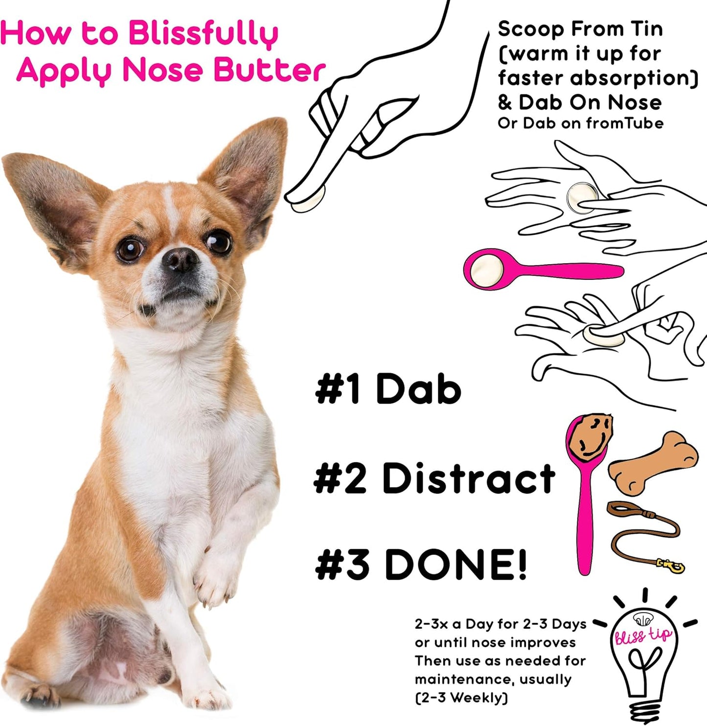 The Blissful Dog Smooth Coat Chihuahua Nose Butter for Dry, Cracked Skin, Lick-Safe Dog Nose Balm with Moisturizing Shea Butter, Almond, Olive, and Essential Oils, Pet Supplies, Uncented, 0.15 oz.