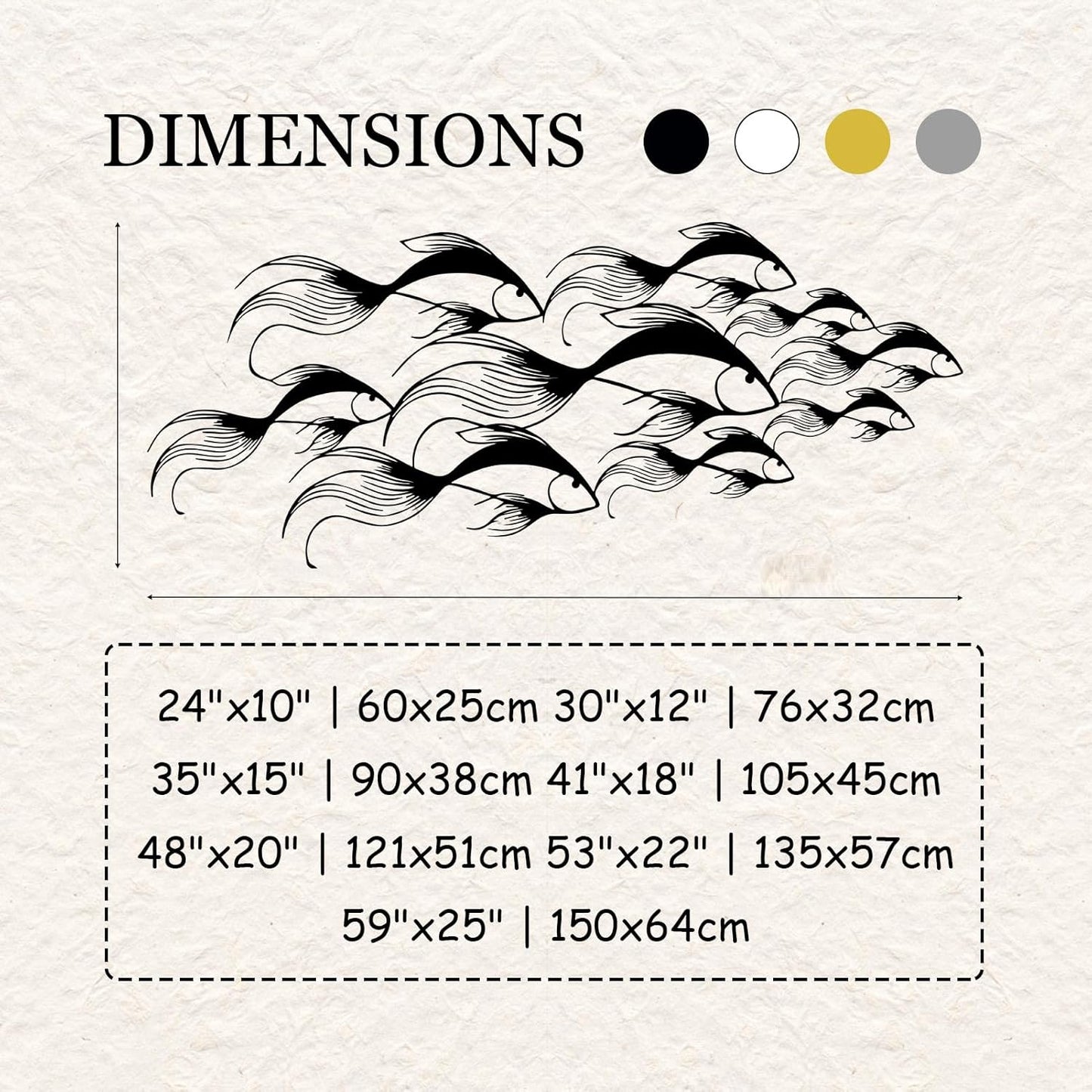 School of Fish Metal Wall Art, Metal Fish Wall Decor, Sea Life Wall Art, Large Nautical Wall Hanging, Modern Beach House Wall Decor, Ocean Themed Artwork for Bathroom (Gold, 48"x20" | 121x51cm)