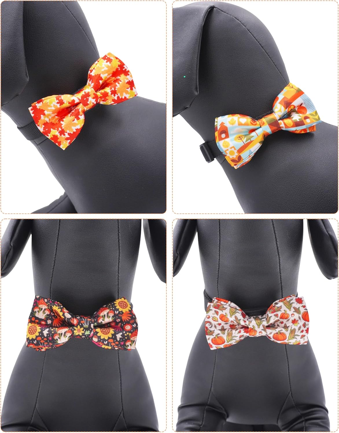 PET SHOW 10 Pack Fall Big Dog Bow Ties for Large Medium Dogs Sliding Collar Attachments Autumn Bowties Pumpkin Maple Leaf Bowknots Holiday Party Pet Grooming Accessories(Large)